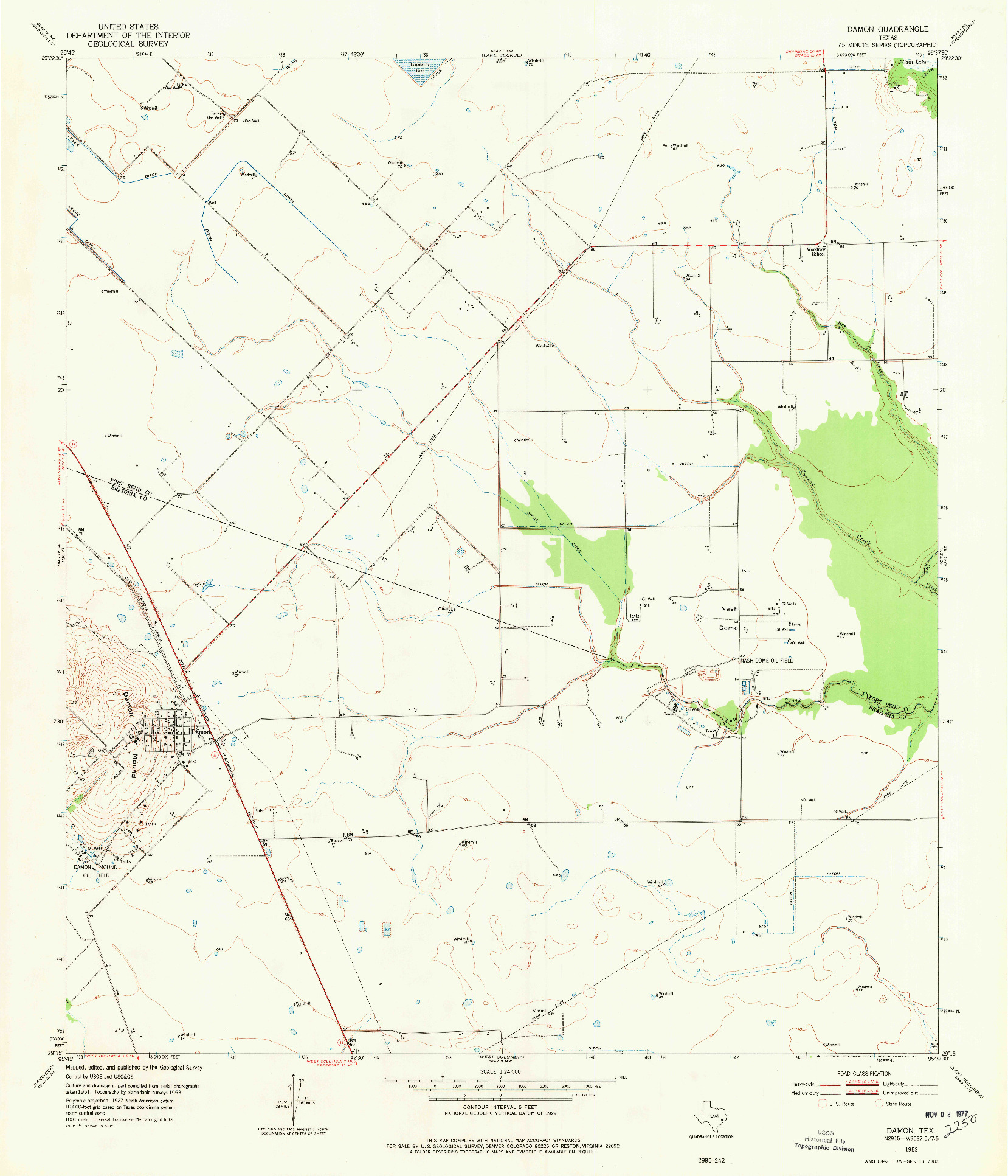 USGS 1:24000-SCALE QUADRANGLE FOR DAMON, TX 1953