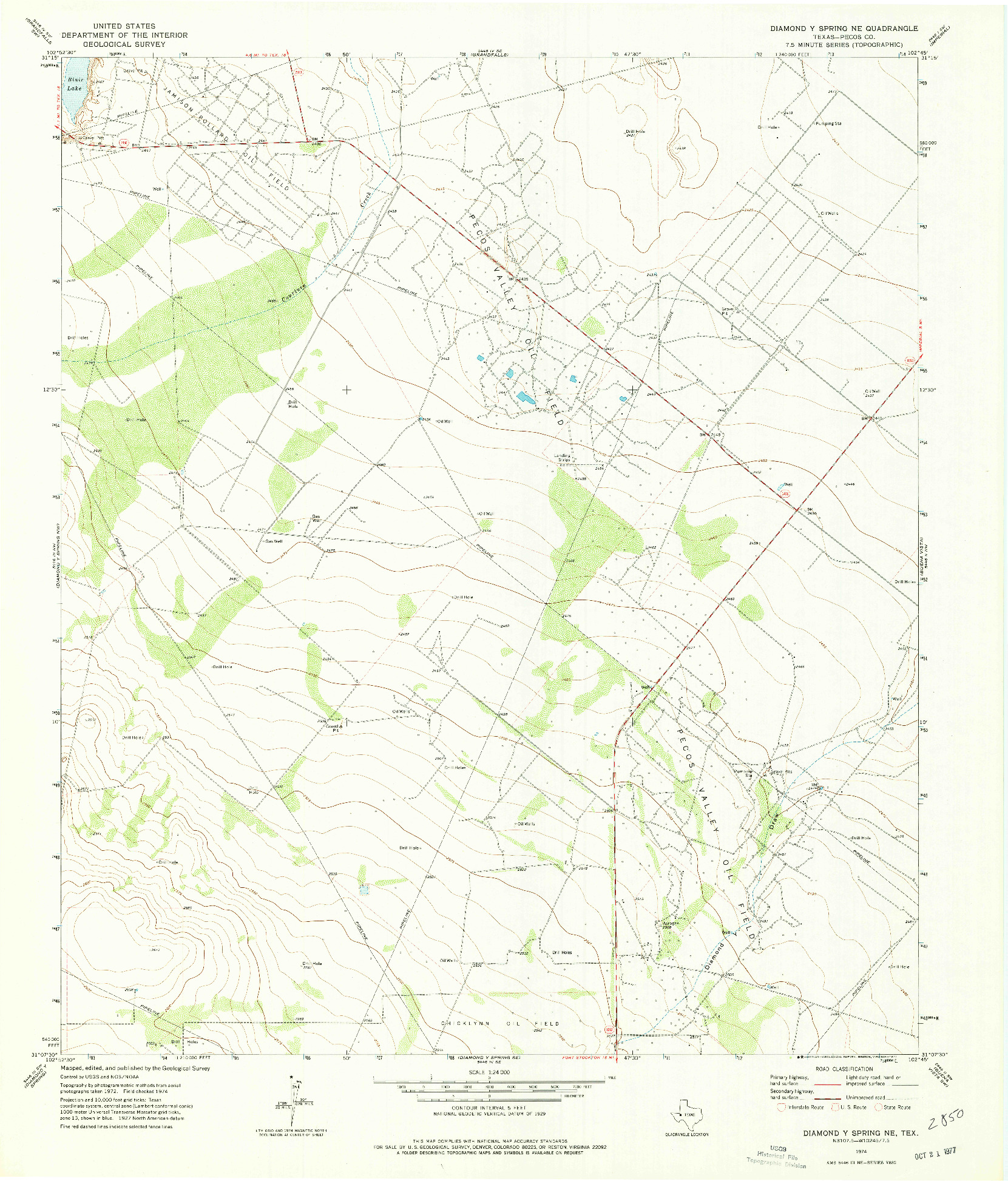 USGS 1:24000-SCALE QUADRANGLE FOR DIAMOND Y SPRING NE, TX 1974