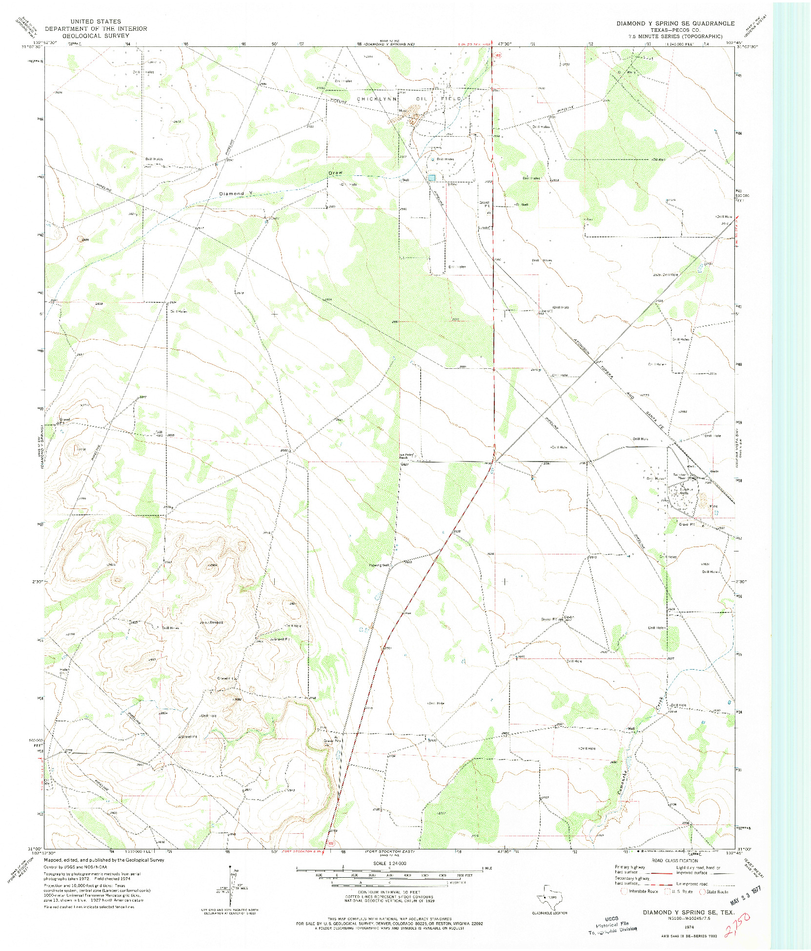 USGS 1:24000-SCALE QUADRANGLE FOR DIAMOND Y SPRING SE, TX 1974