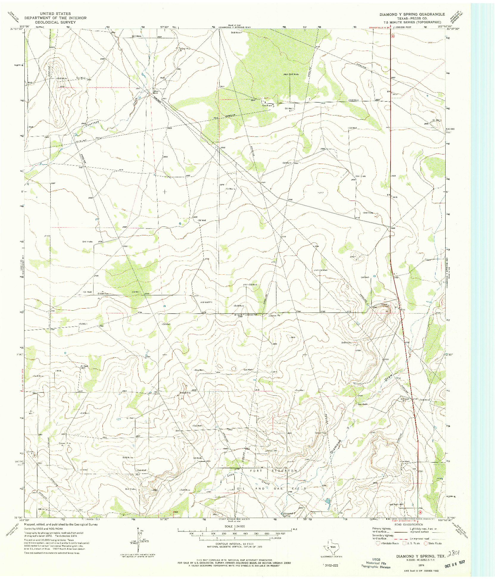 USGS 1:24000-SCALE QUADRANGLE FOR DIAMOND Y SPRING, TX 1974