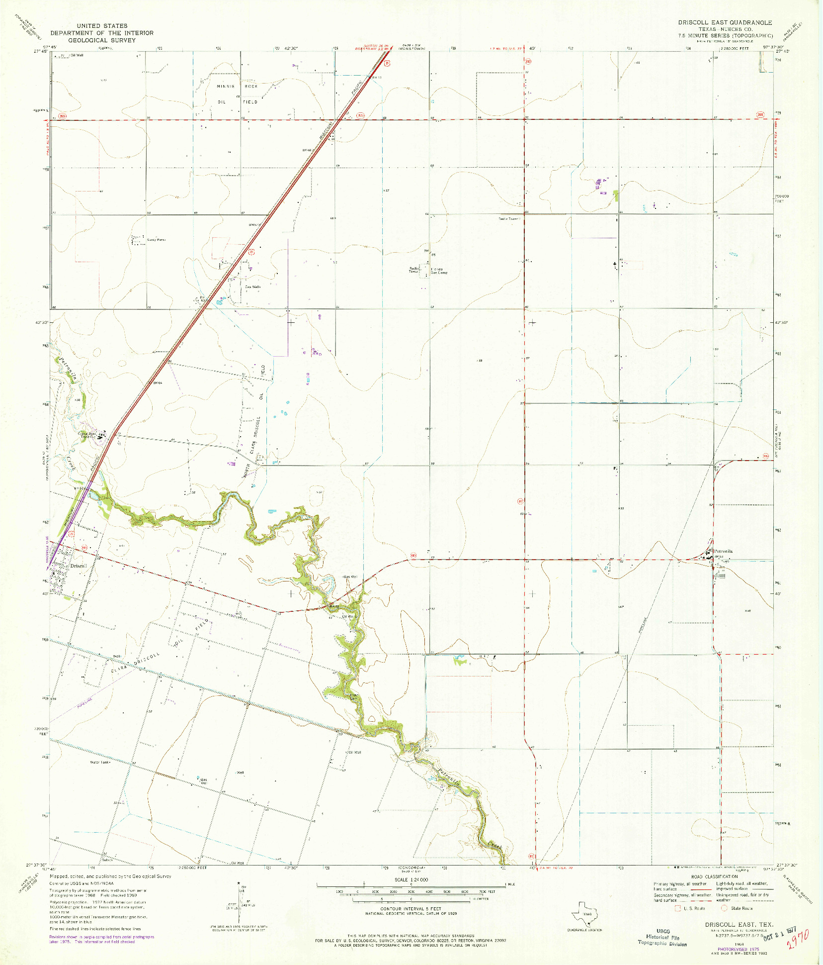 USGS 1:24000-SCALE QUADRANGLE FOR DRISCOLL EAST, TX 1969