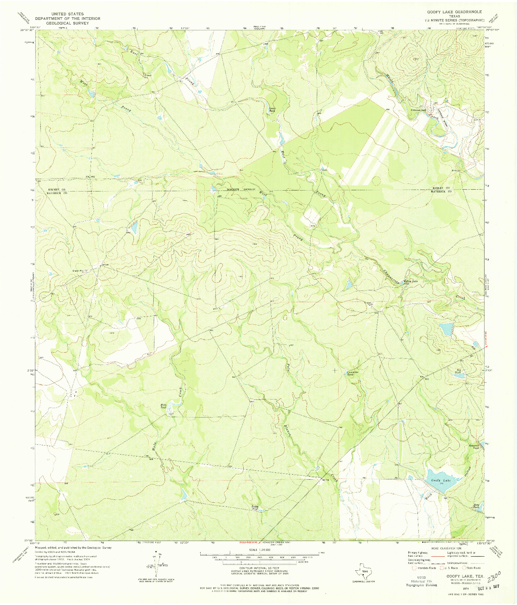 USGS 1:24000-SCALE QUADRANGLE FOR GOOFY LAKE, TX 1974