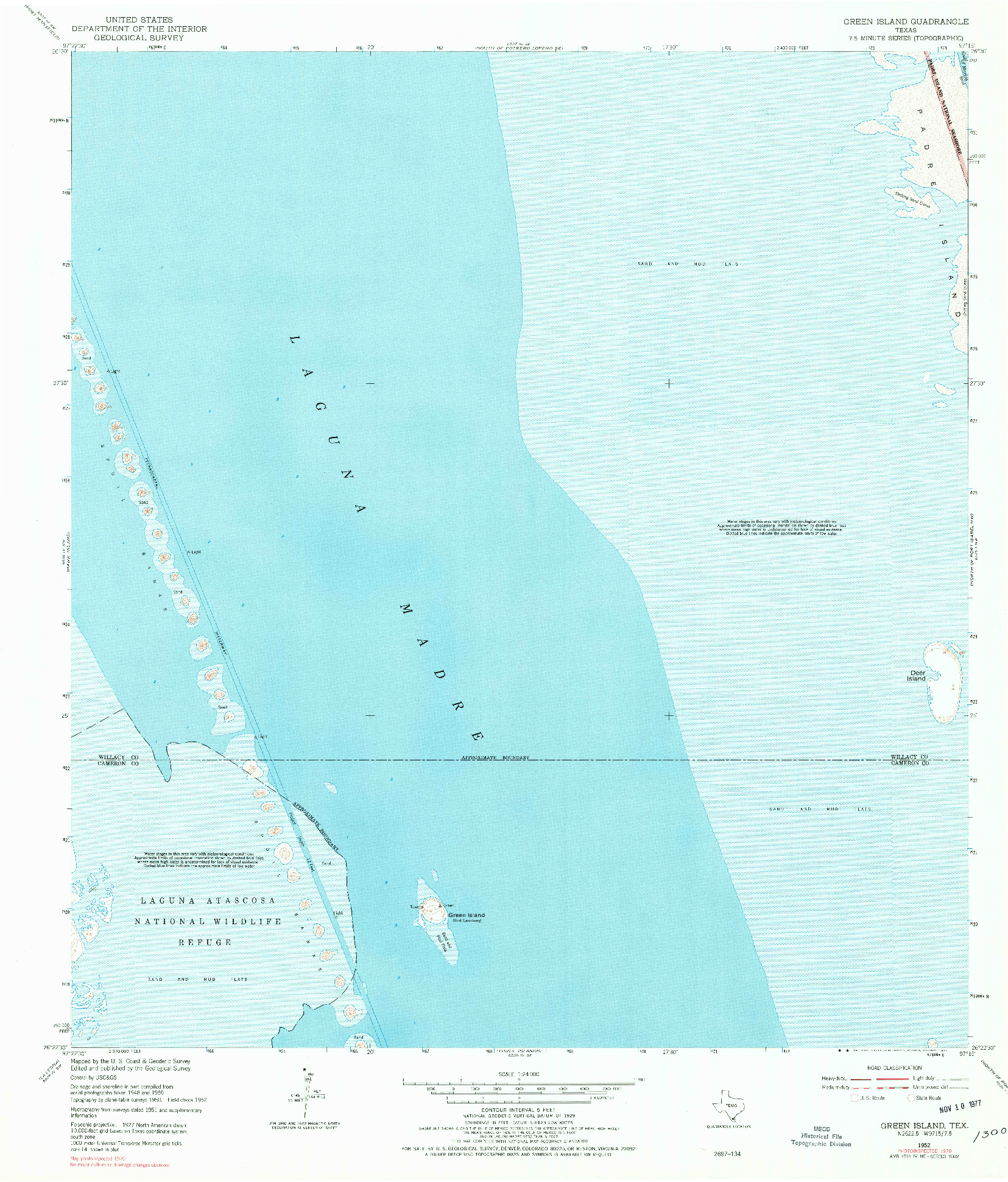 USGS 1:24000-SCALE QUADRANGLE FOR GREEN ISLAND, TX 1952