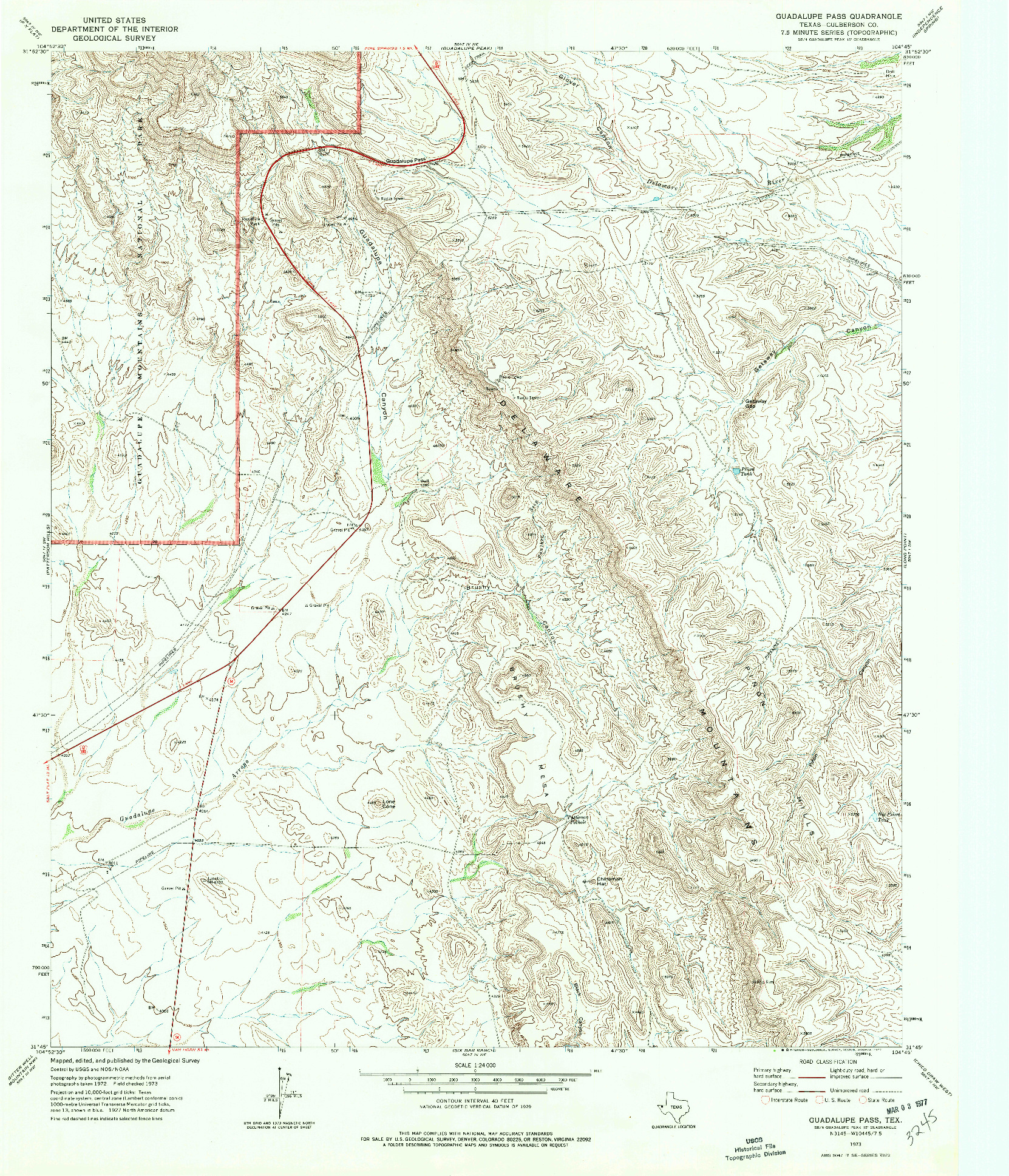 USGS 1:24000-SCALE QUADRANGLE FOR GUADALUPE PASS, TX 1973