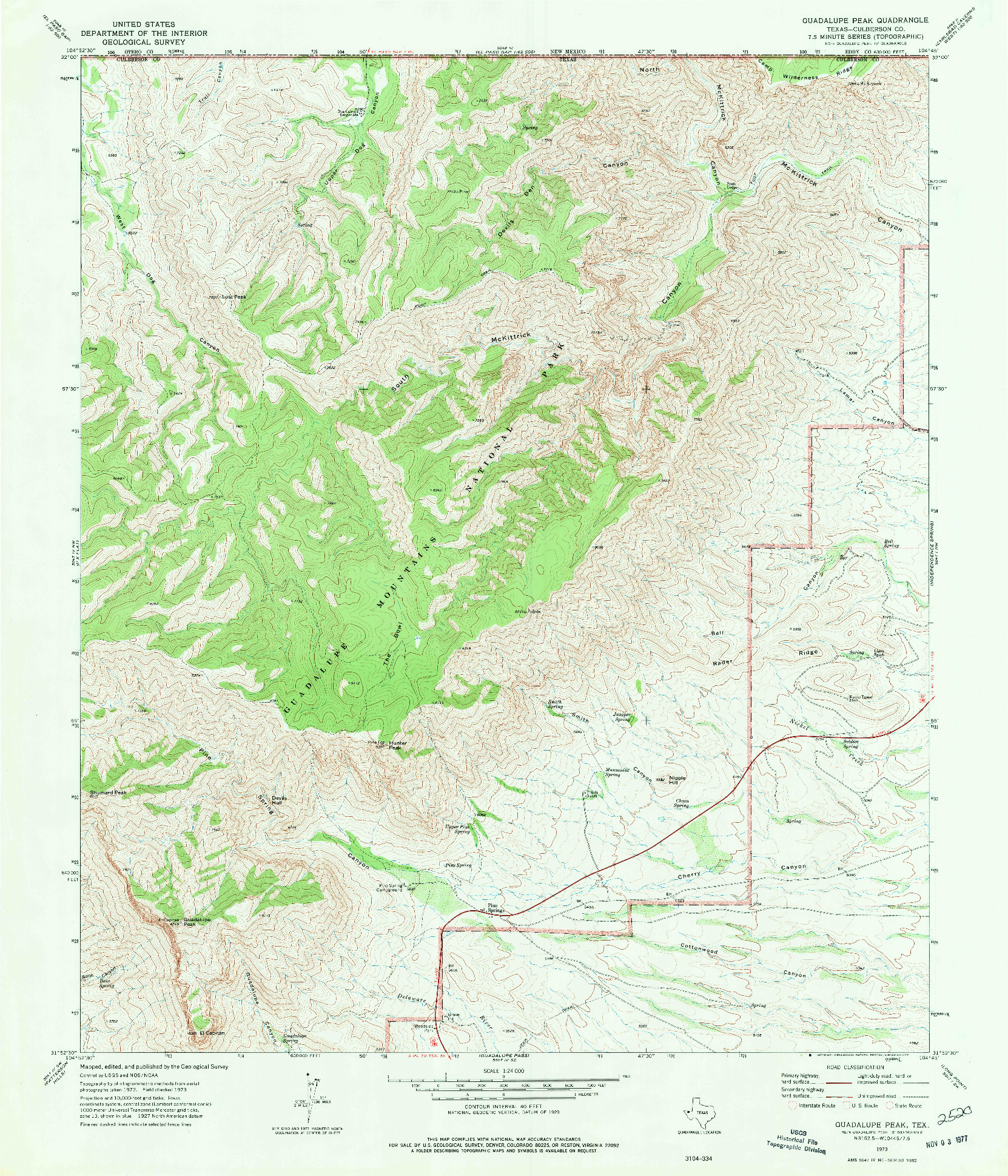USGS 1:24000-SCALE QUADRANGLE FOR GUADALUPE PEAK, TX 1973
