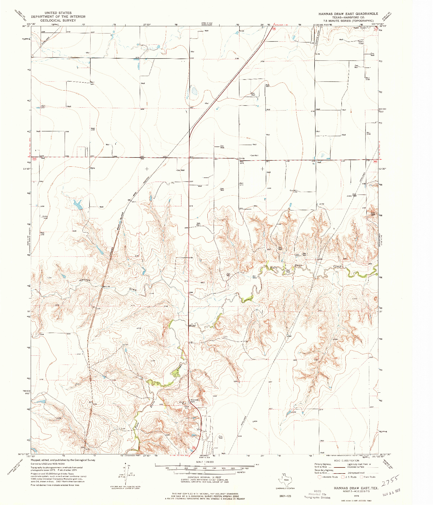 USGS 1:24000-SCALE QUADRANGLE FOR HANNAS DRAW EAST, TX 1974