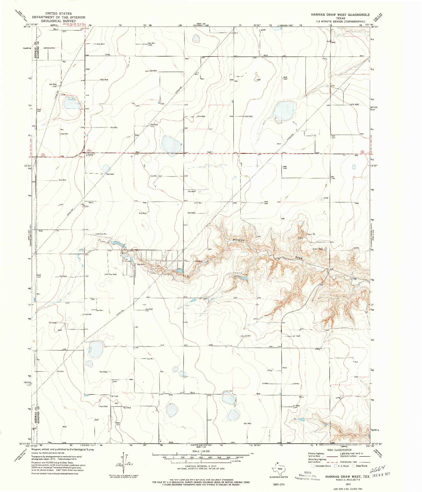 USGS 1:24000-SCALE QUADRANGLE FOR HANNAS DRAW WEST, TX 1974