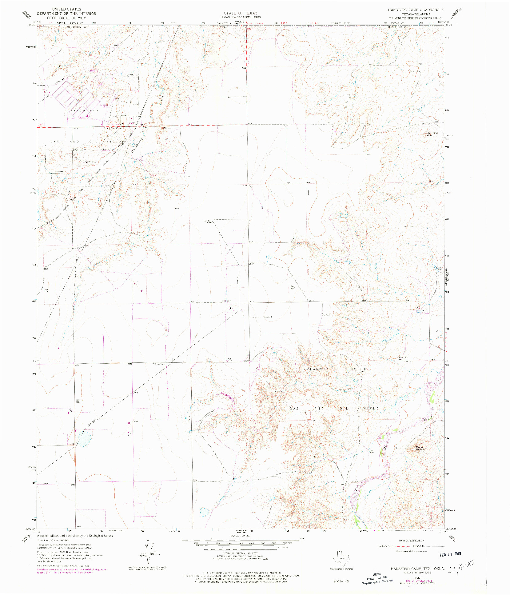 USGS 1:24000-SCALE QUADRANGLE FOR HANSFORD CAMP, TX 1962