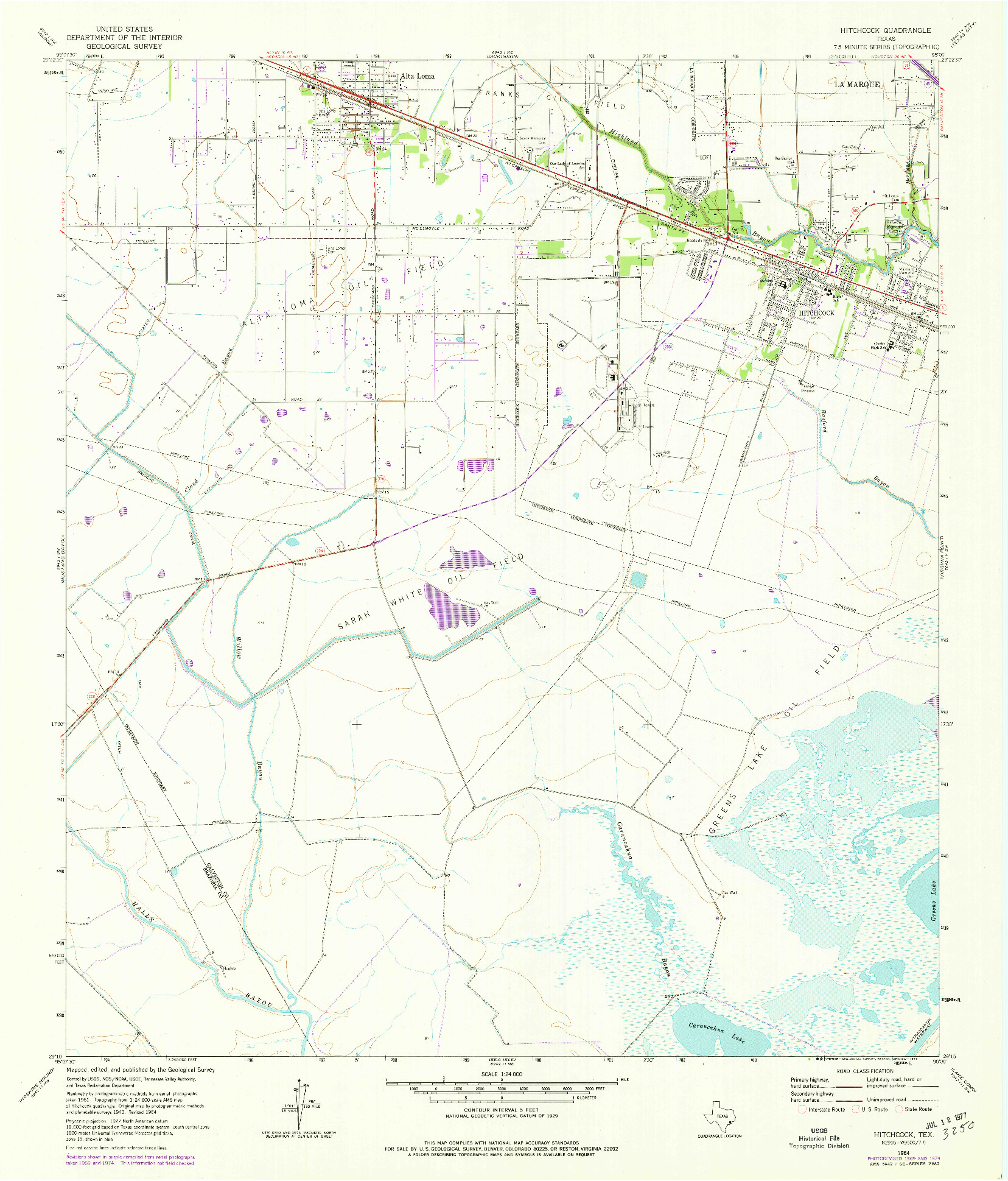 USGS 1:24000-SCALE QUADRANGLE FOR HITCHCOCK, TX 1964