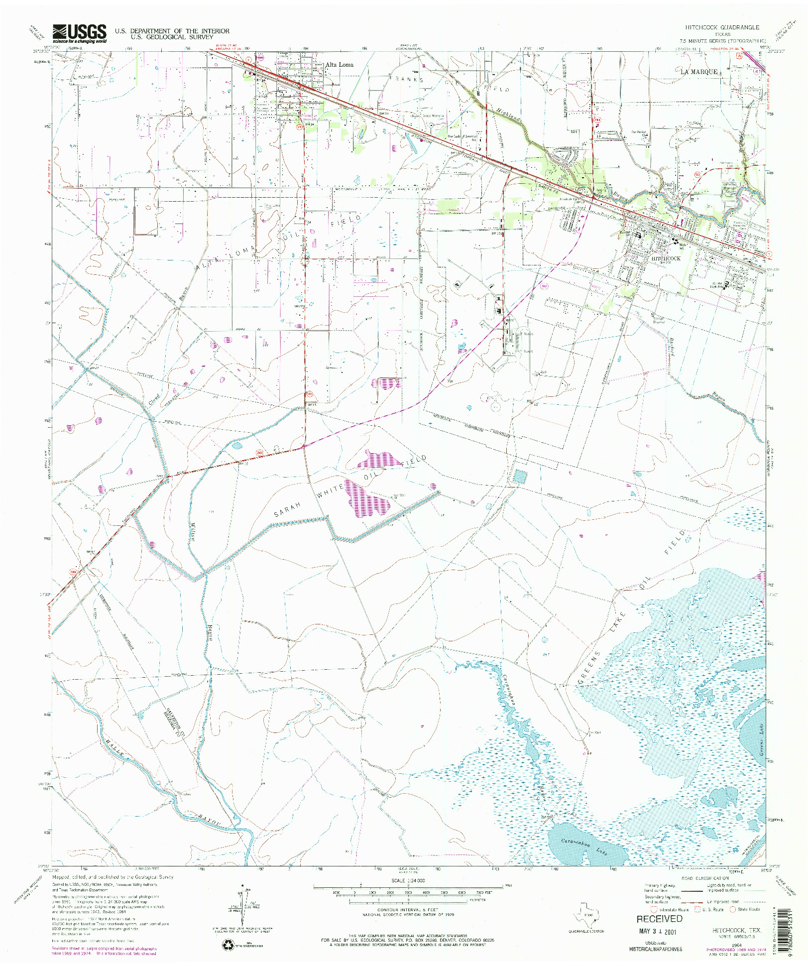 USGS 1:24000-SCALE QUADRANGLE FOR HITCHCOCK, TX 1964