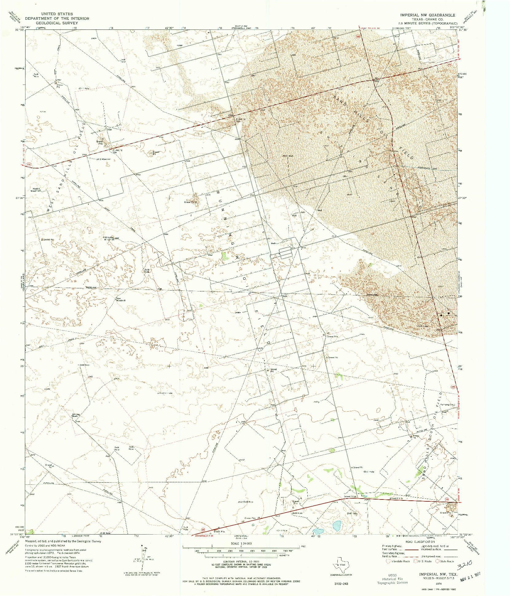 USGS 1:24000-SCALE QUADRANGLE FOR IMPERIAL NW, TX 1974