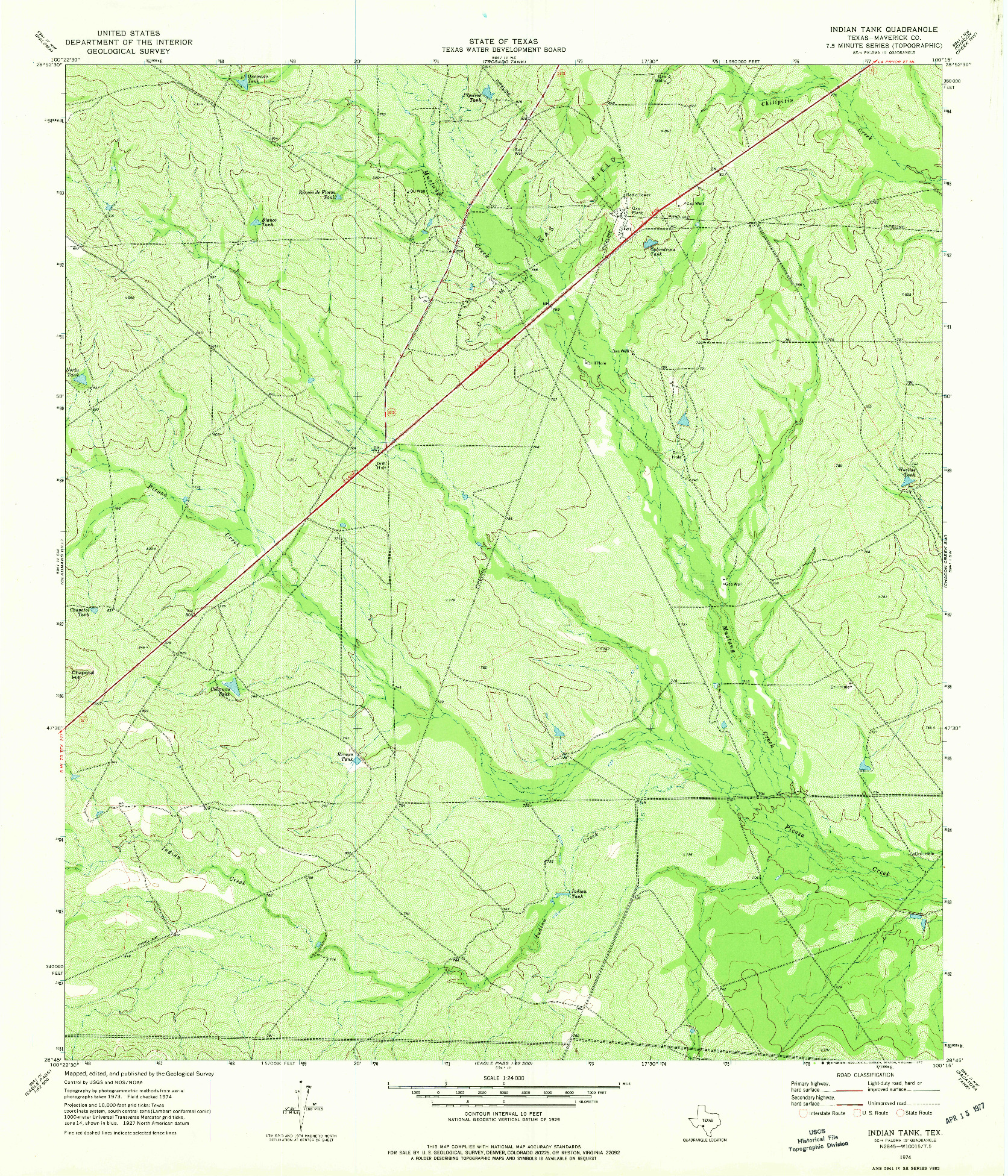 USGS 1:24000-SCALE QUADRANGLE FOR INDIAN TANK, TX 1974