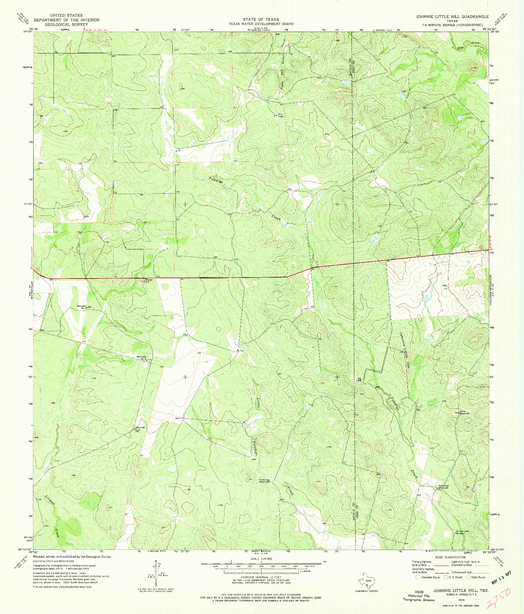 USGS 1:24000-SCALE QUADRANGLE FOR JOHNNIE LITTLE HILL, TX 1974