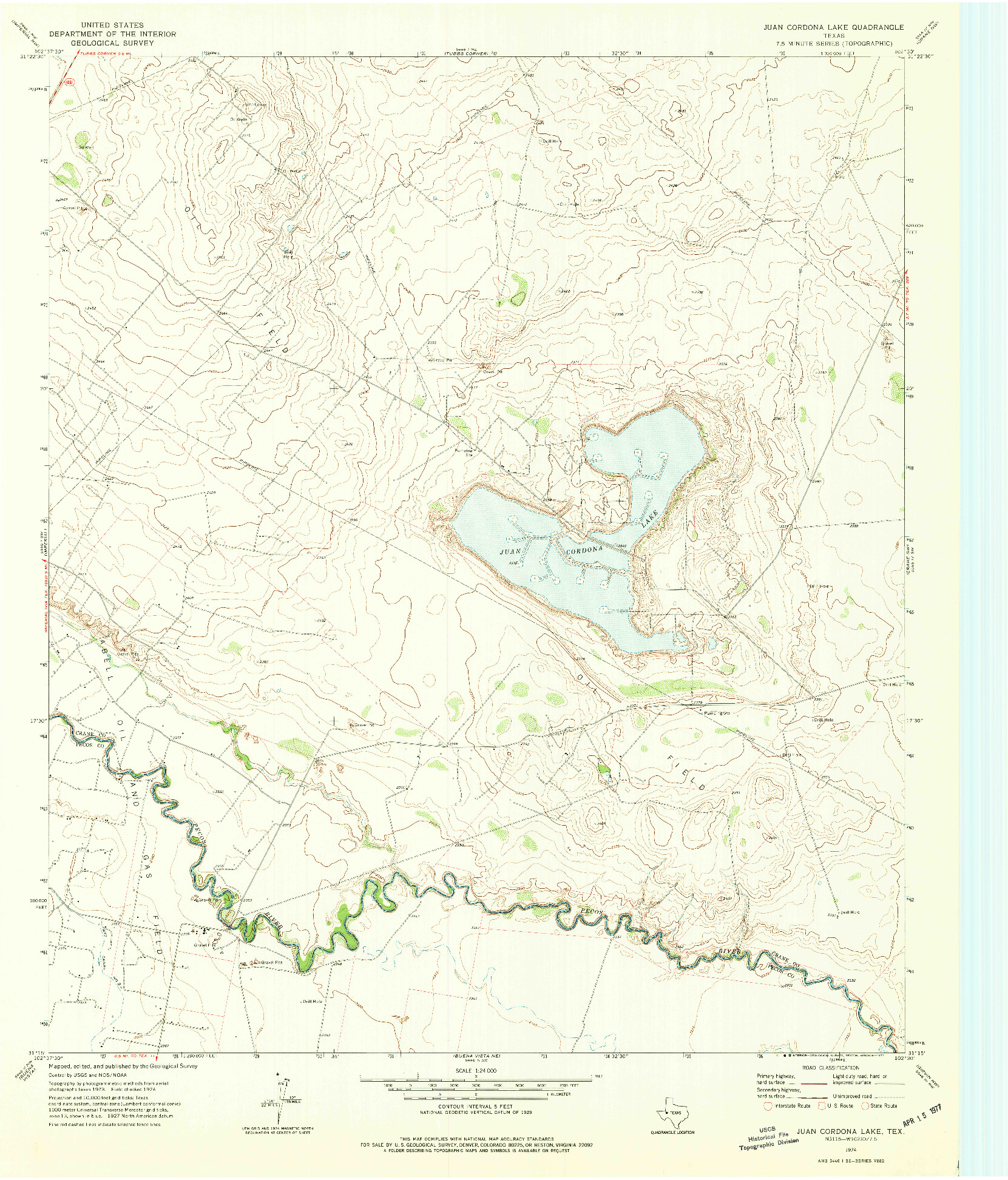 USGS 1:24000-SCALE QUADRANGLE FOR JUAN CORDONA LAKE, TX 1974