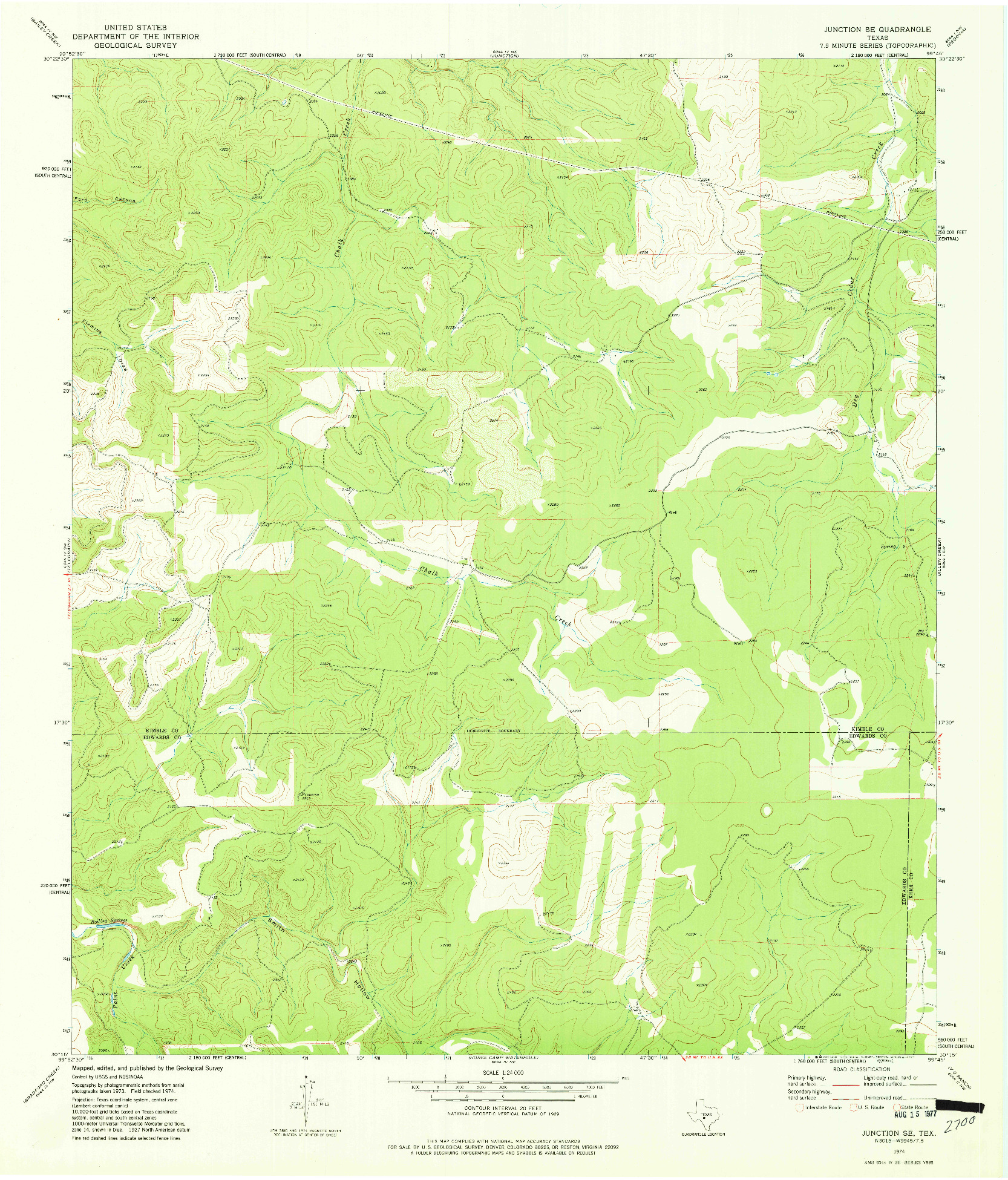 USGS 1:24000-SCALE QUADRANGLE FOR JUNCTION SE, TX 1974