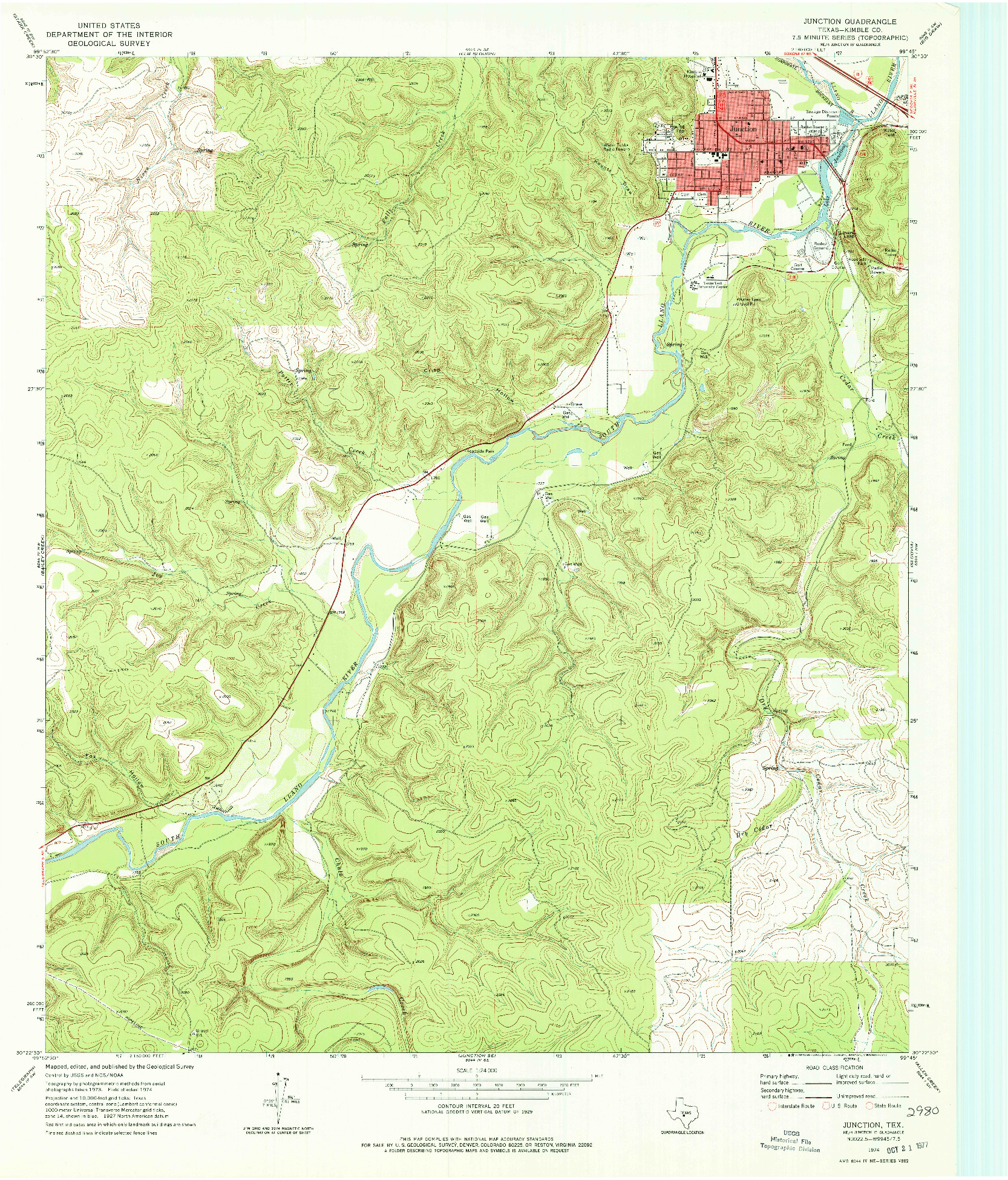 USGS 1:24000-SCALE QUADRANGLE FOR JUNCTION, TX 1974