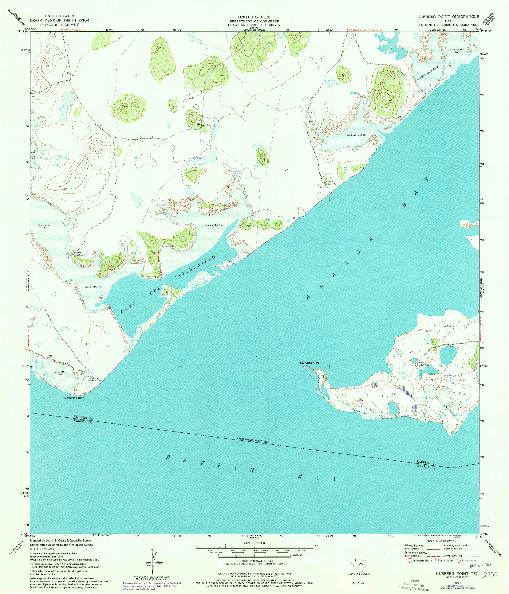 USGS 1:24000-SCALE QUADRANGLE FOR KLEBERG POINT, TX 1951