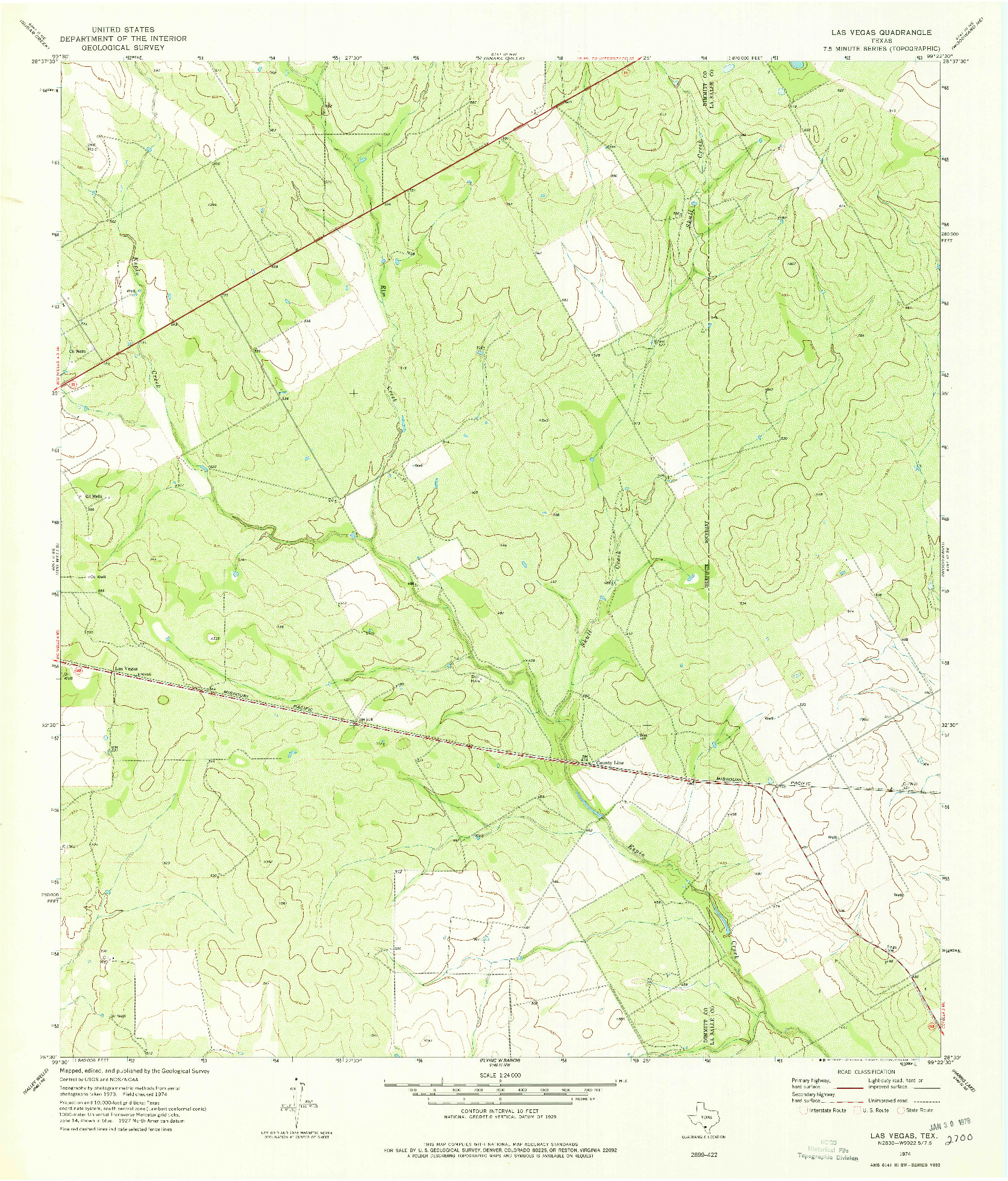 USGS 1:24000-SCALE QUADRANGLE FOR LAS VEGAS, TX 1974