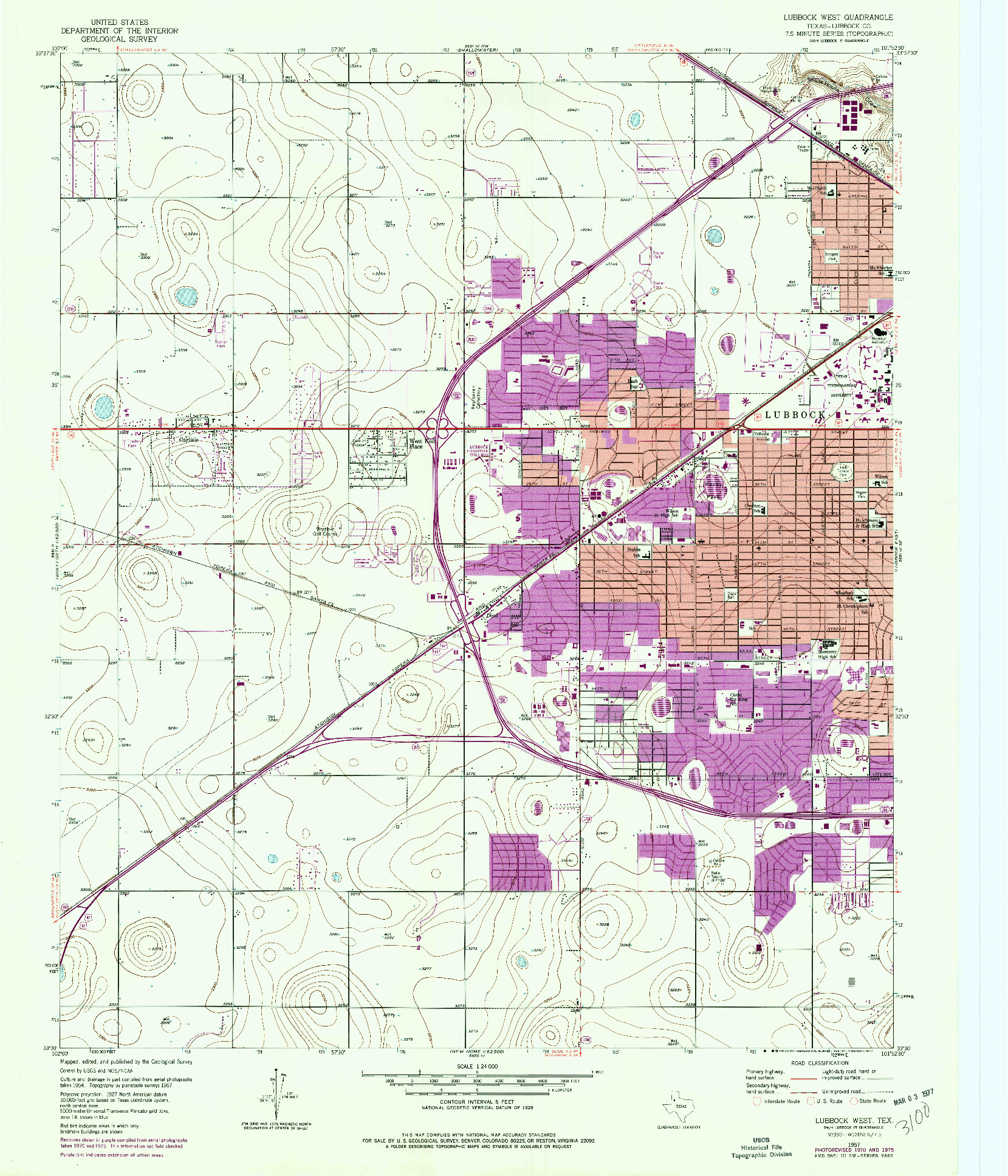 USGS 1:24000-SCALE QUADRANGLE FOR LUBBOCK WEST, TX 1957