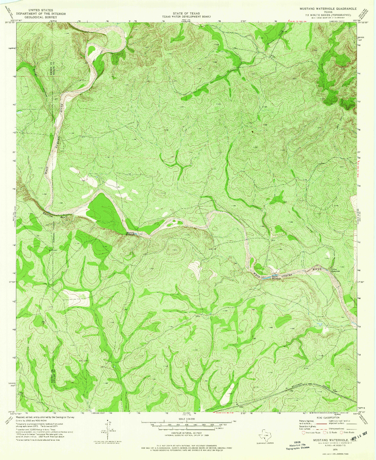 USGS 1:24000-SCALE QUADRANGLE FOR MUSTANG WATERHOLE, TX 1974