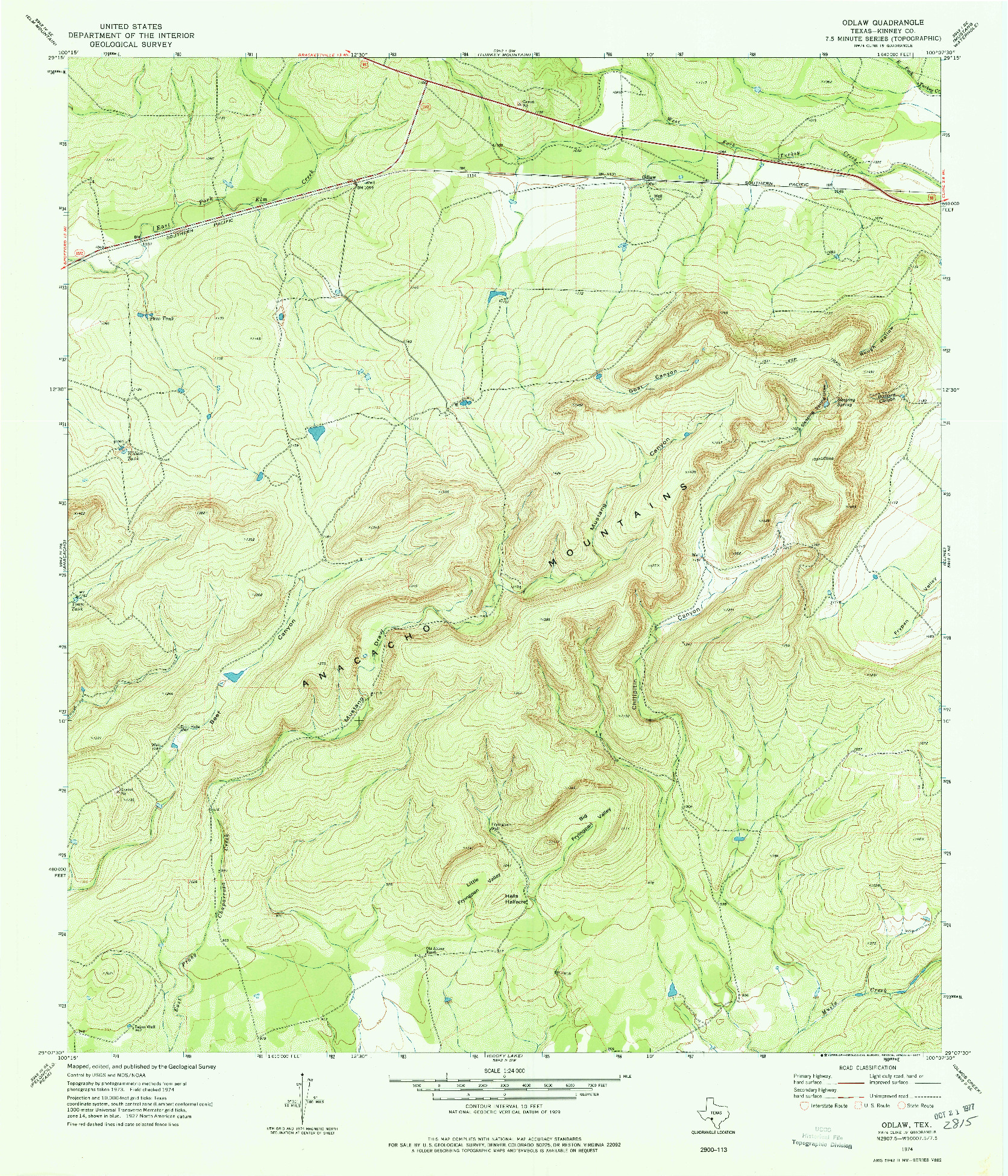 USGS 1:24000-SCALE QUADRANGLE FOR ODLAW, TX 1974