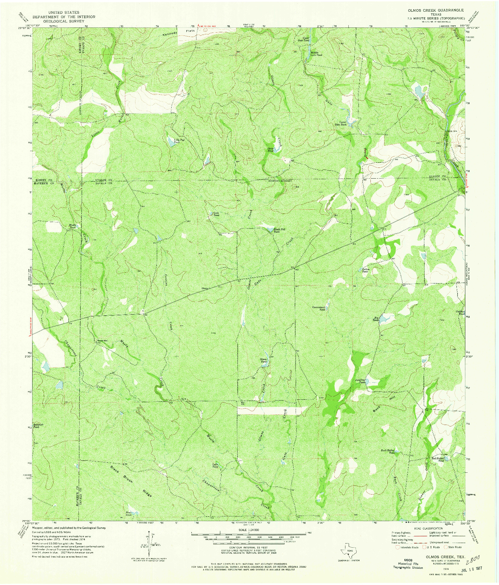USGS 1:24000-SCALE QUADRANGLE FOR OLMOS CREEK, TX 1974