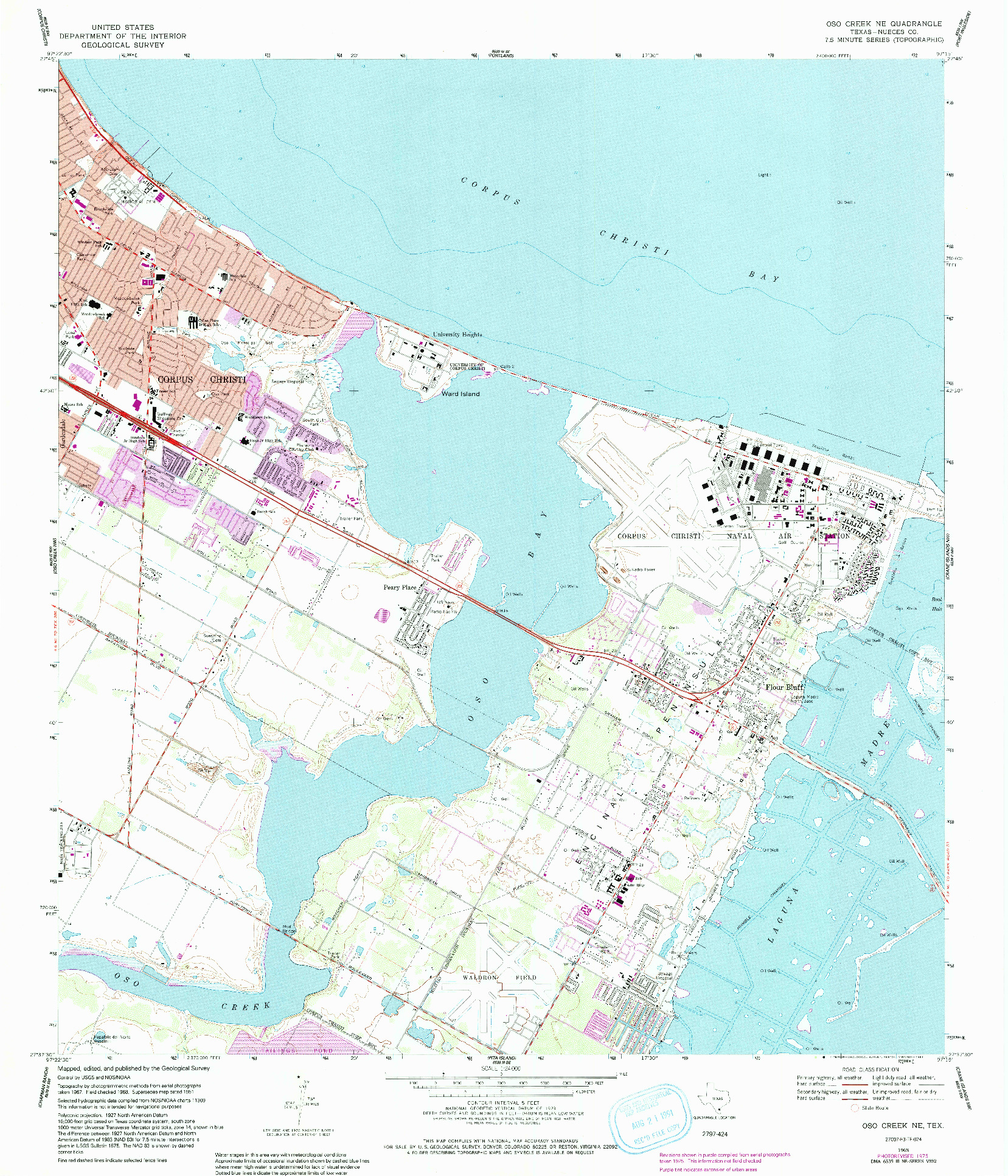 USGS 1:24000-SCALE QUADRANGLE FOR OSO CREEK NE, TX 1968