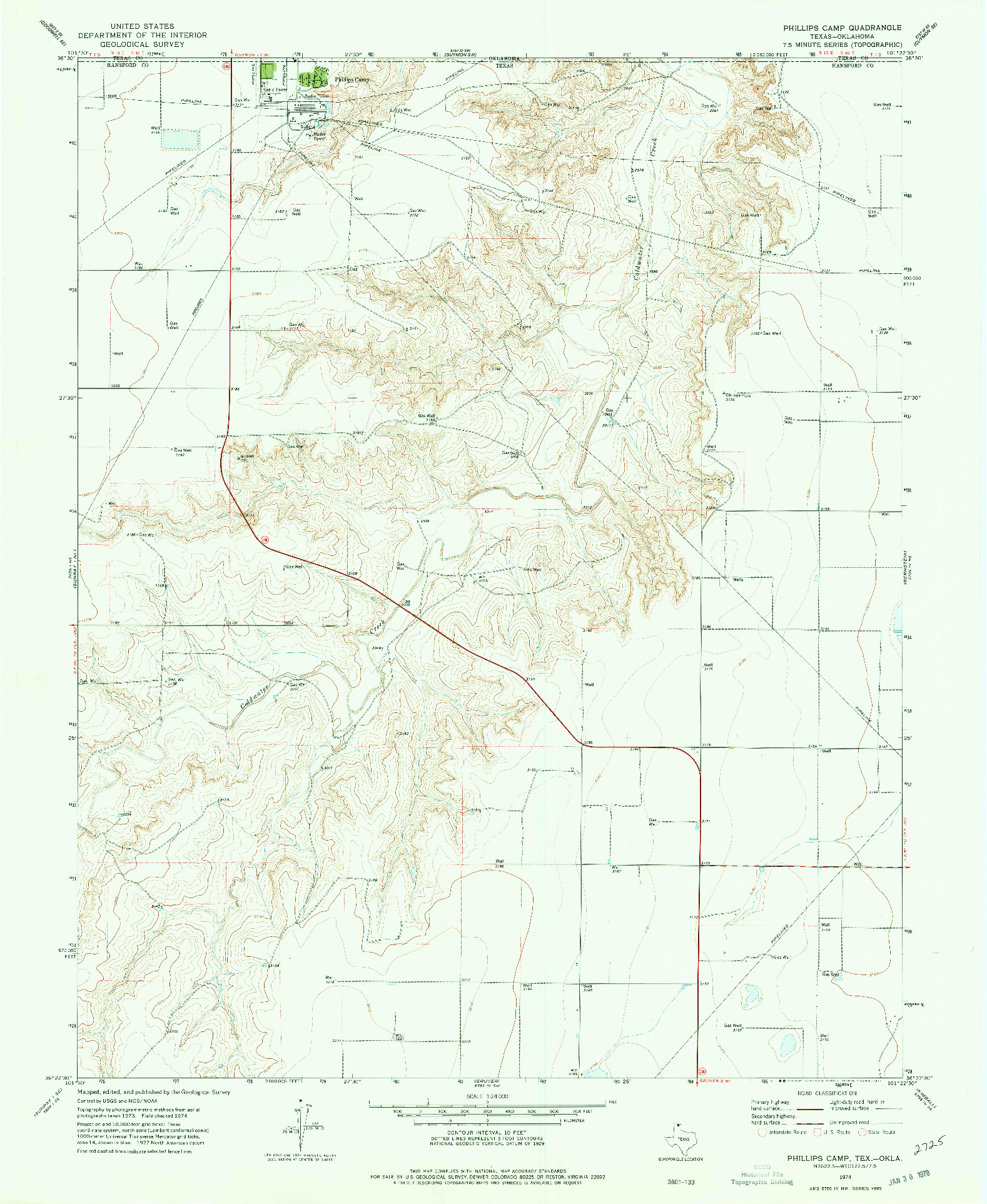 USGS 1:24000-SCALE QUADRANGLE FOR PHILLIPS CAMP, TX 1974