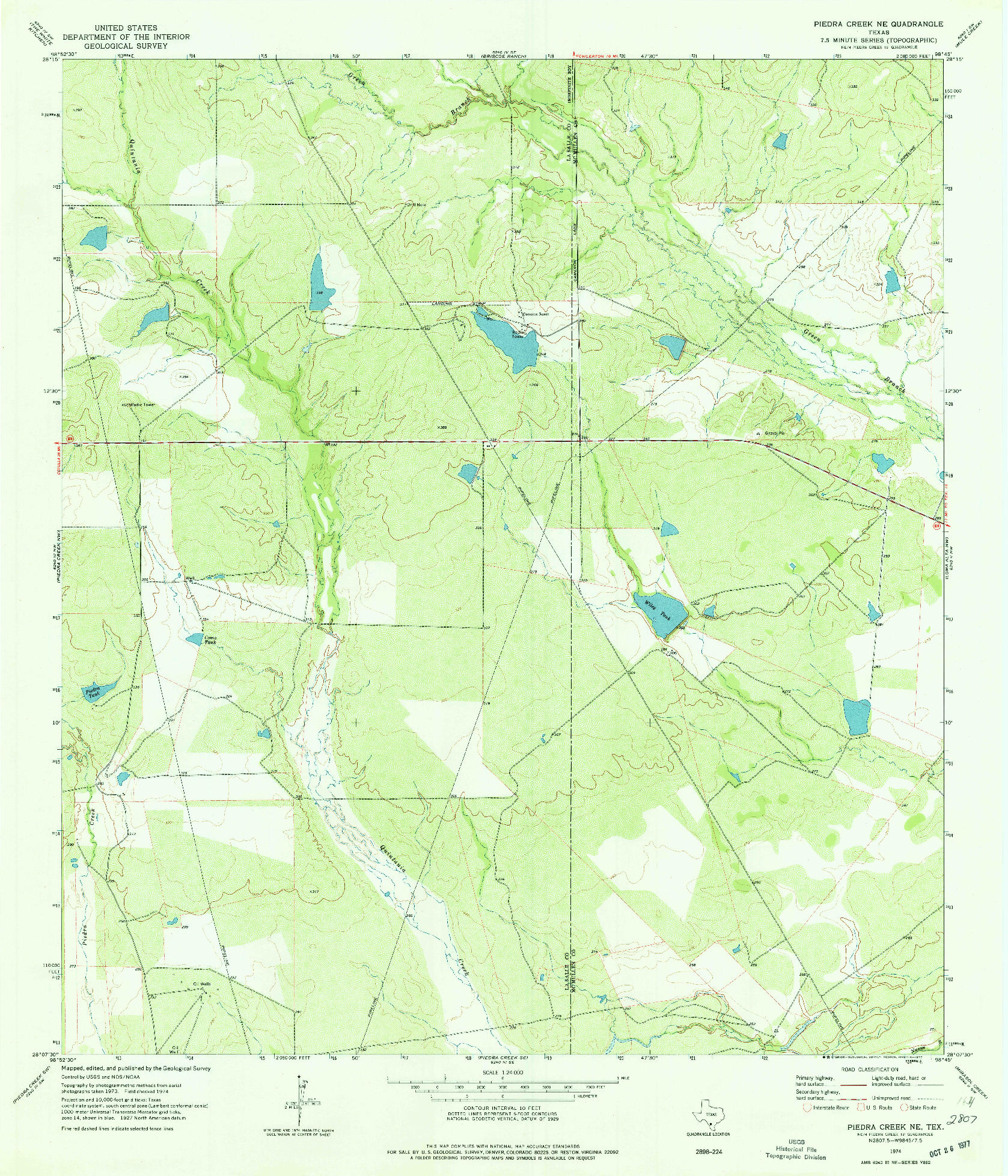 USGS 1:24000-SCALE QUADRANGLE FOR PIEDRA CREEK NE, TX 1974