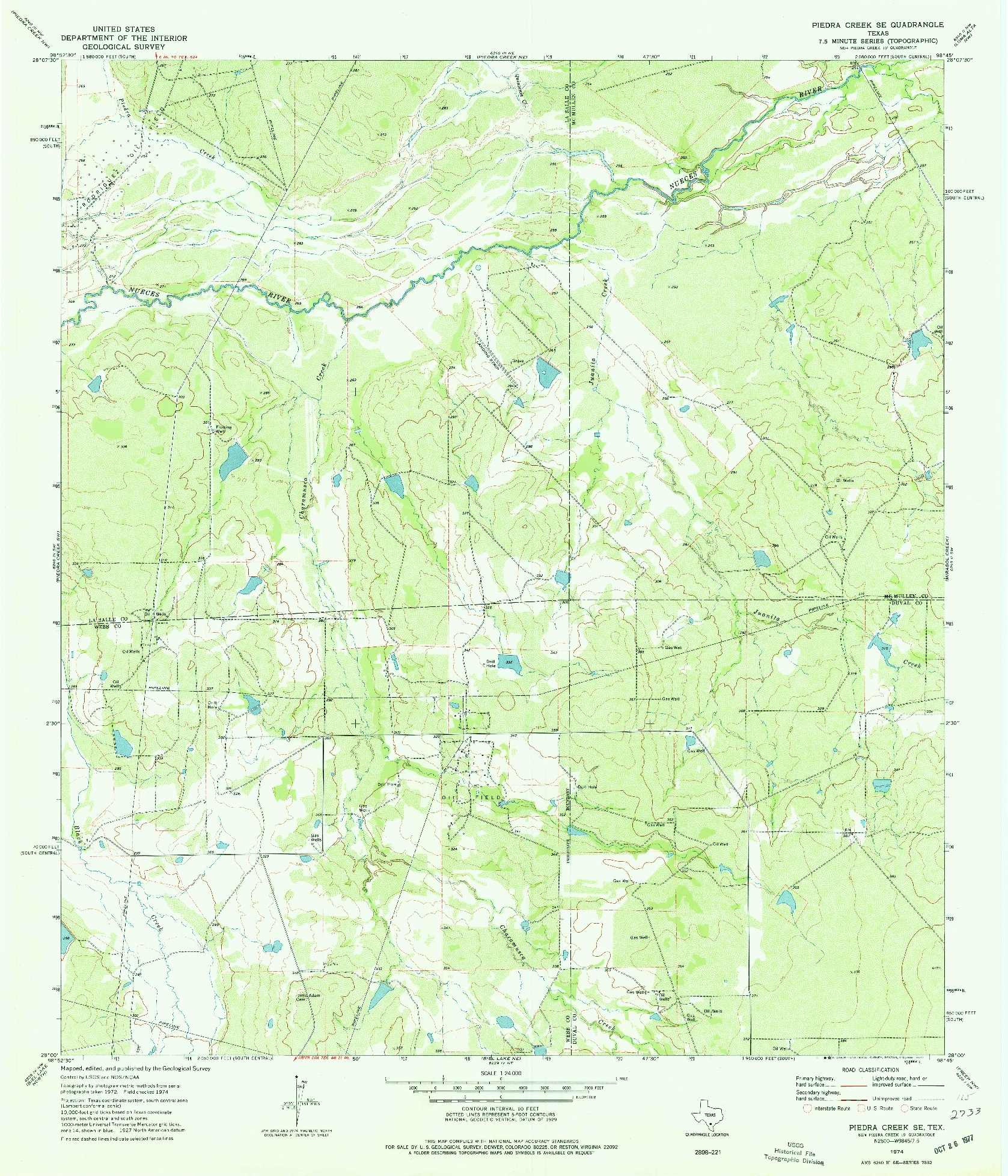 USGS 1:24000-SCALE QUADRANGLE FOR PIEDRA CREEK SE, TX 1974