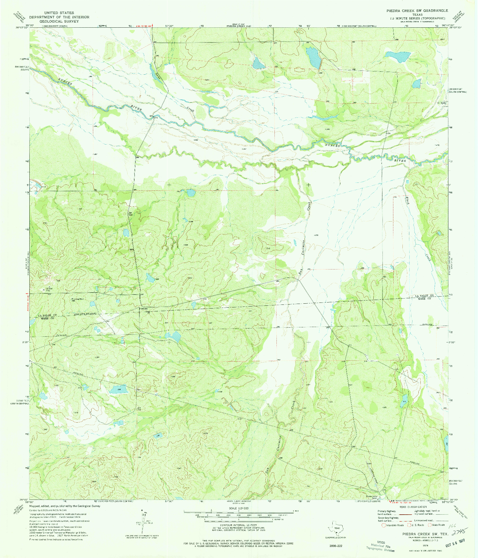USGS 1:24000-SCALE QUADRANGLE FOR PIEDRA CREEK SW, TX 1974