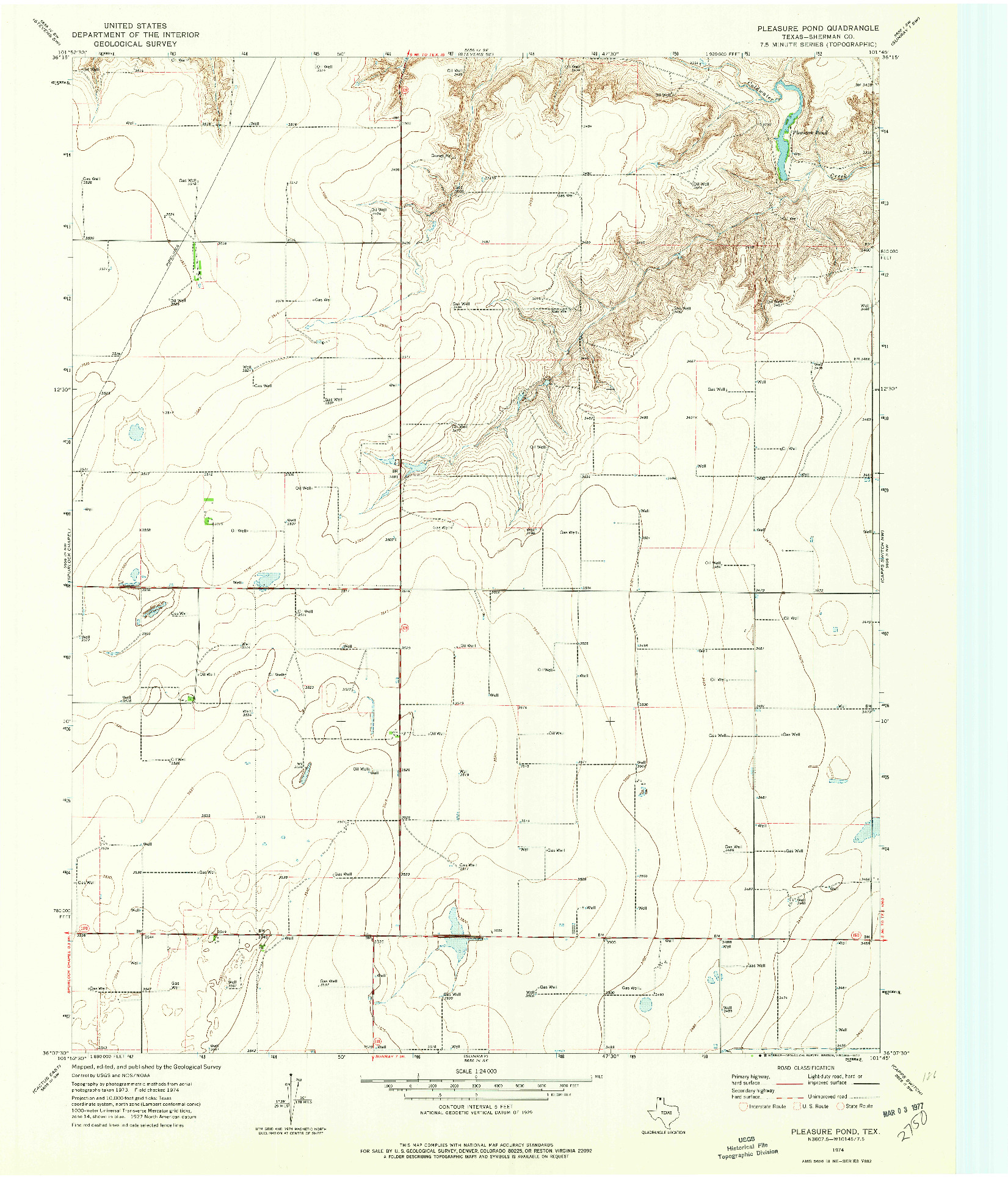 USGS 1:24000-SCALE QUADRANGLE FOR PLEASURE POND, TX 1974