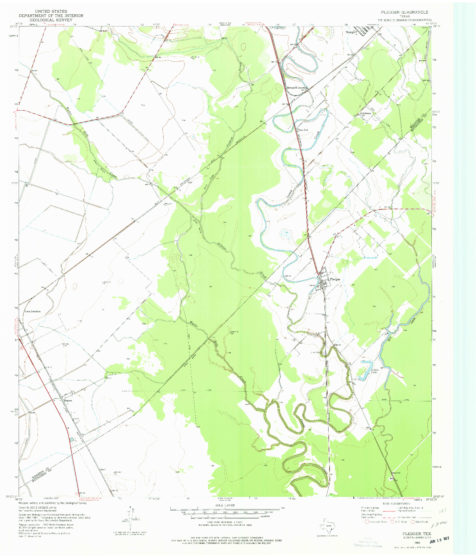 USGS 1:24000-SCALE QUADRANGLE FOR PLEDGER, TX 1952
