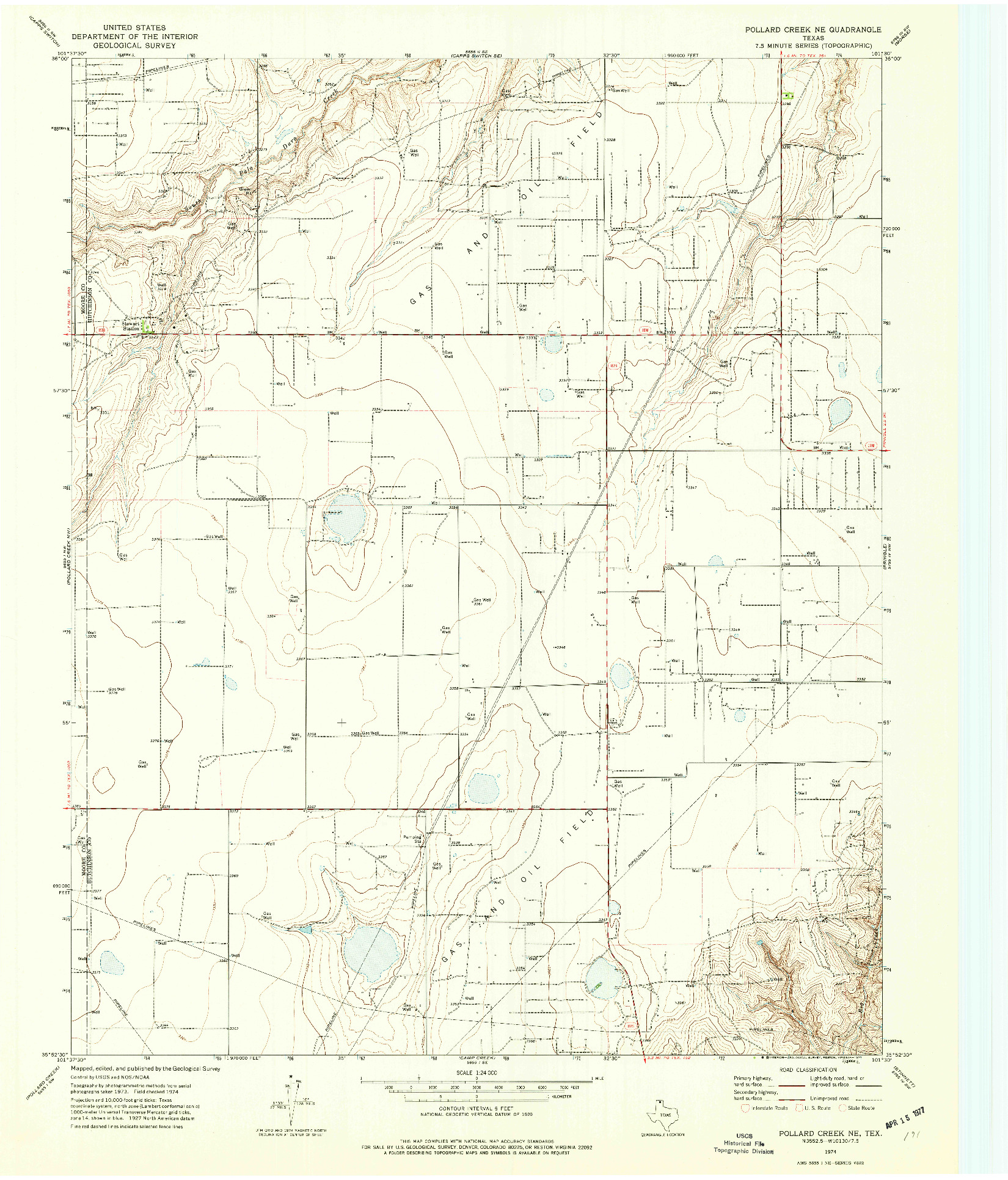 USGS 1:24000-SCALE QUADRANGLE FOR POLLARD CREEK NE, TX 1974