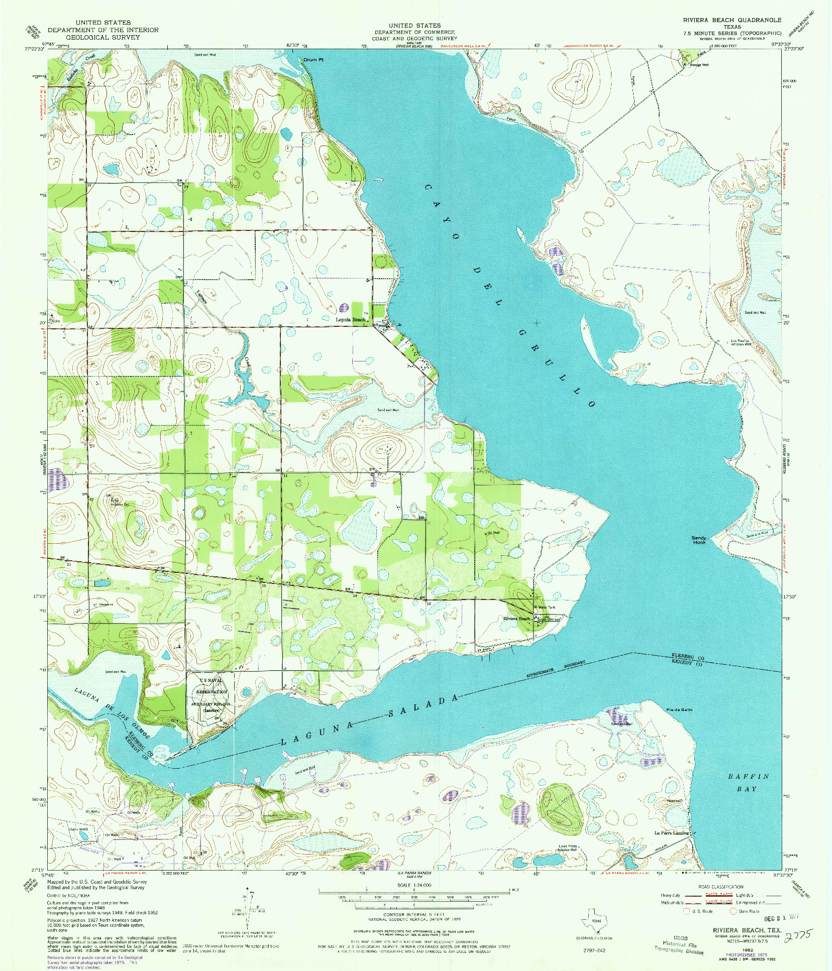 USGS 1:24000-SCALE QUADRANGLE FOR RIVIERA BEACH, TX 1952