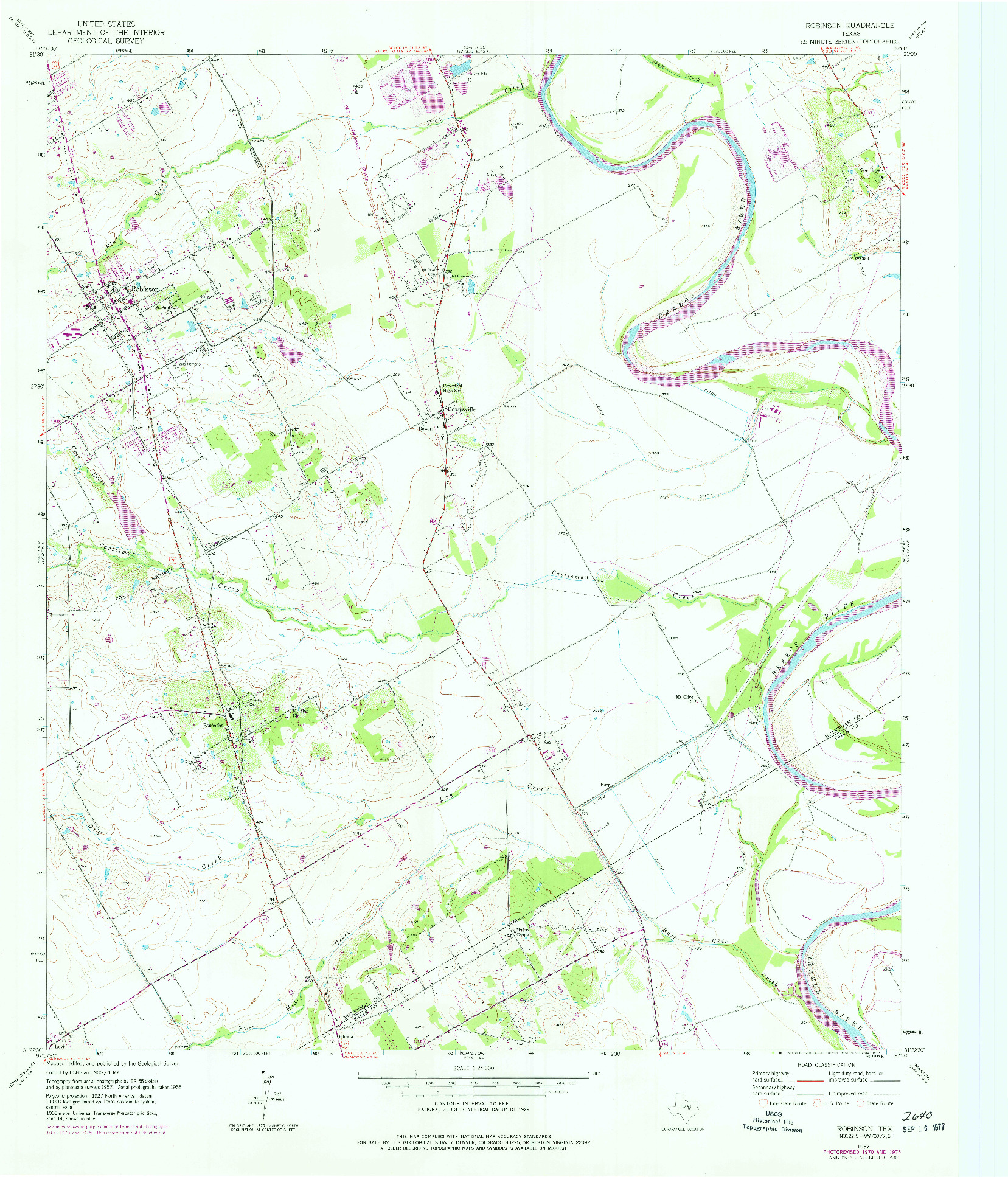 USGS 1:24000-SCALE QUADRANGLE FOR ROBINSON, TX 1957