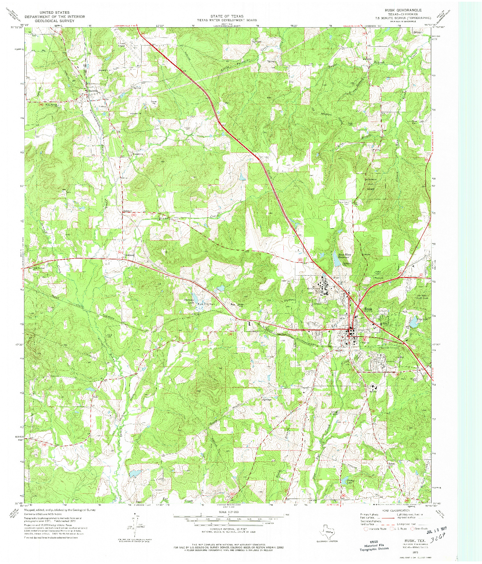 USGS 1:24000-SCALE QUADRANGLE FOR RUSK, TX 1973