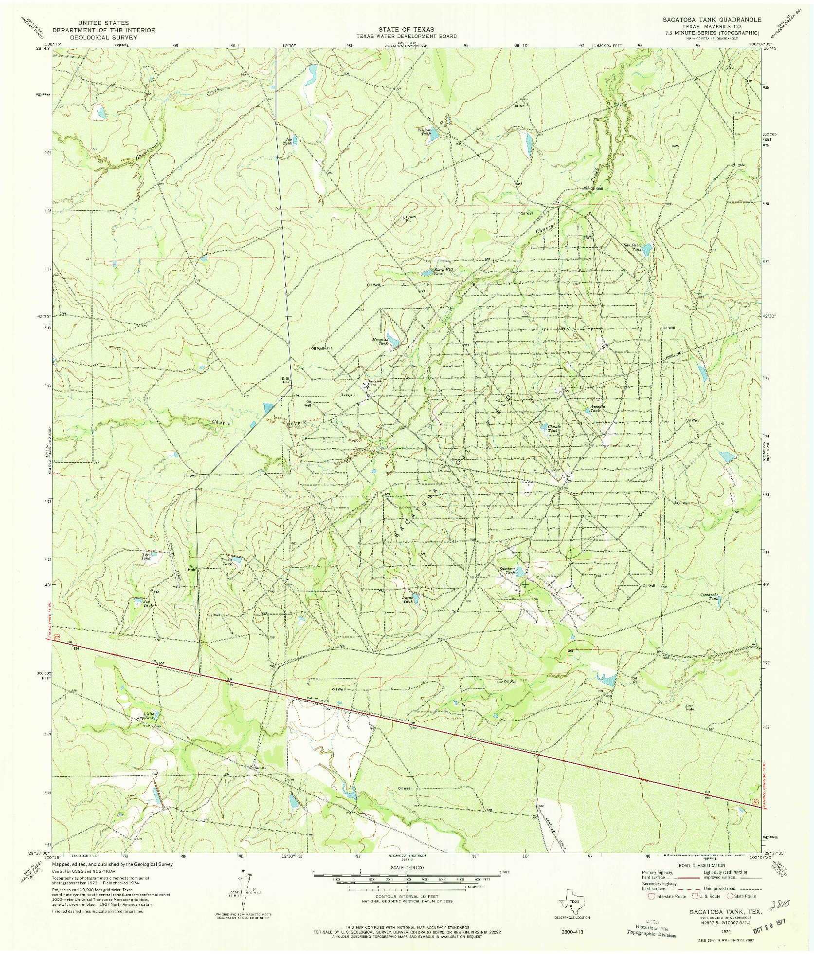 USGS 1:24000-SCALE QUADRANGLE FOR SACATOSA TANK, TX 1974