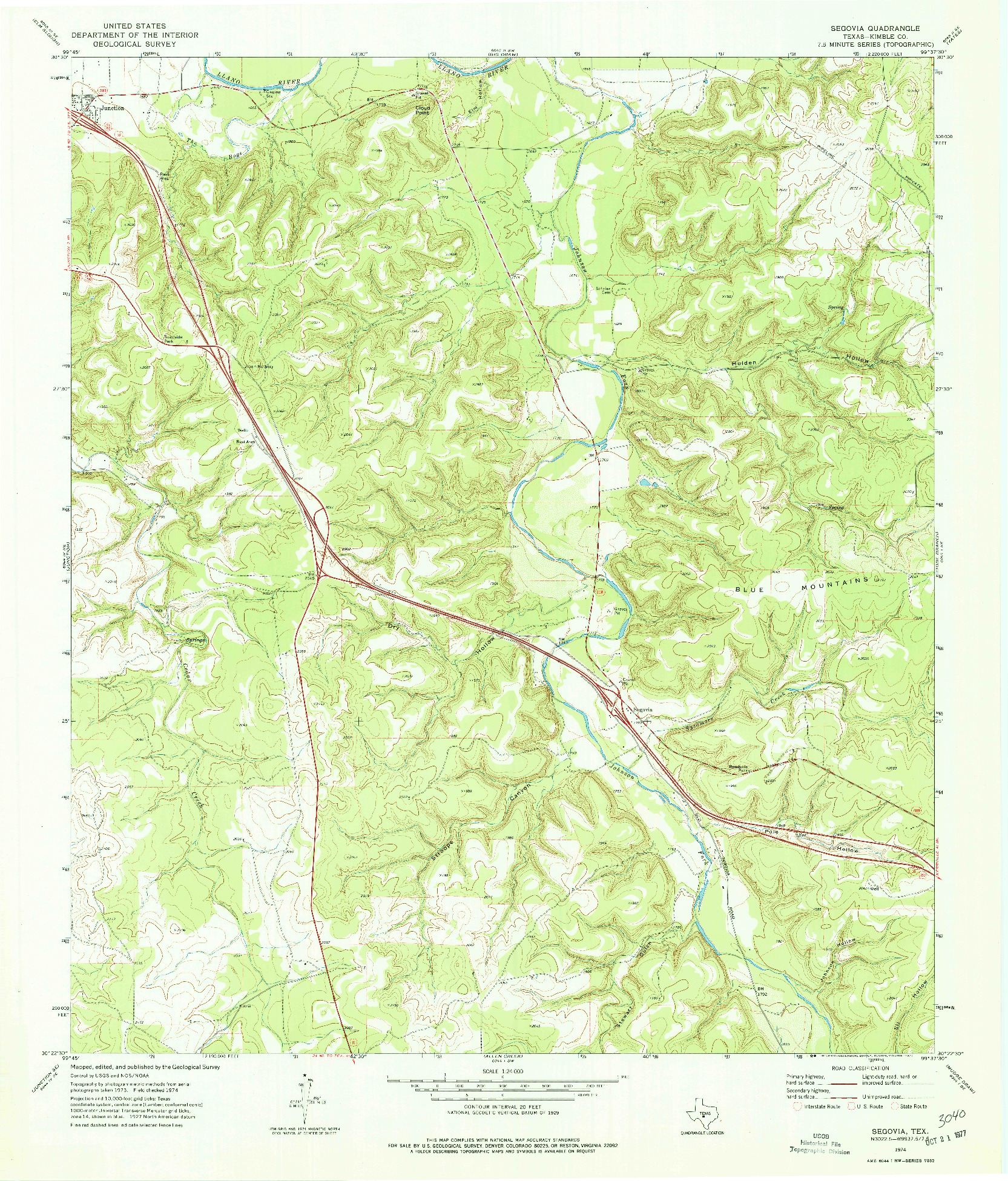 USGS 1:24000-SCALE QUADRANGLE FOR SEGOVIA, TX 1974