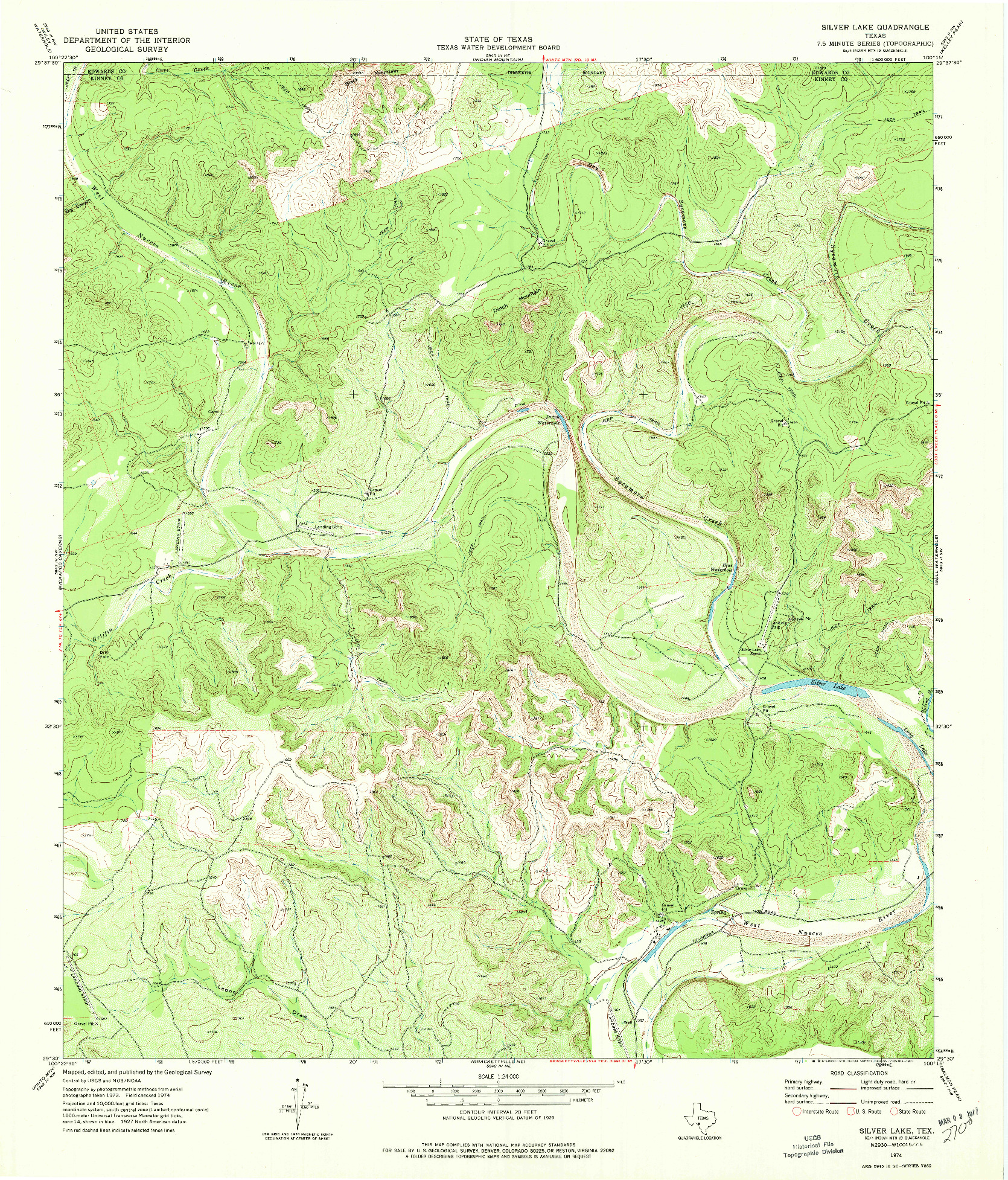 USGS 1:24000-SCALE QUADRANGLE FOR SILVER LAKE, TX 1974