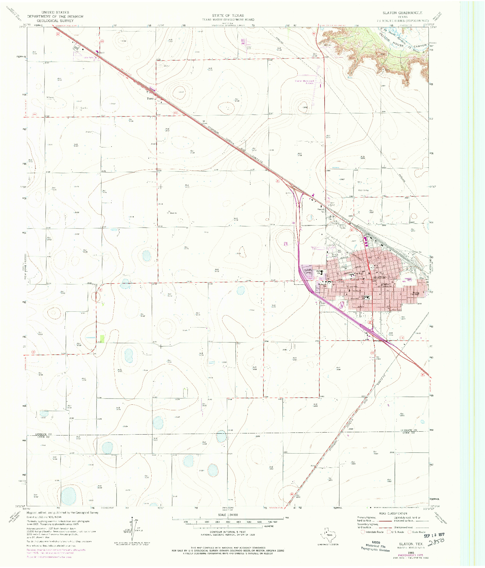 USGS 1:24000-SCALE QUADRANGLE FOR SLATON, TX 1965