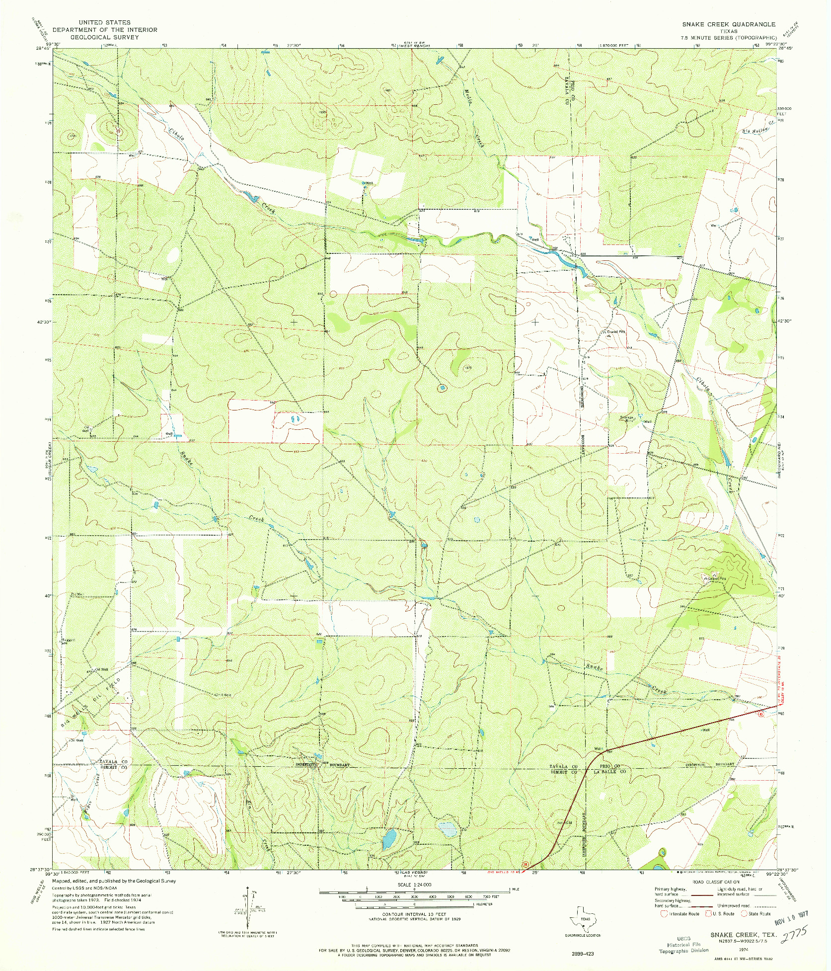 USGS 1:24000-SCALE QUADRANGLE FOR SNAKE CREEK, TX 1974
