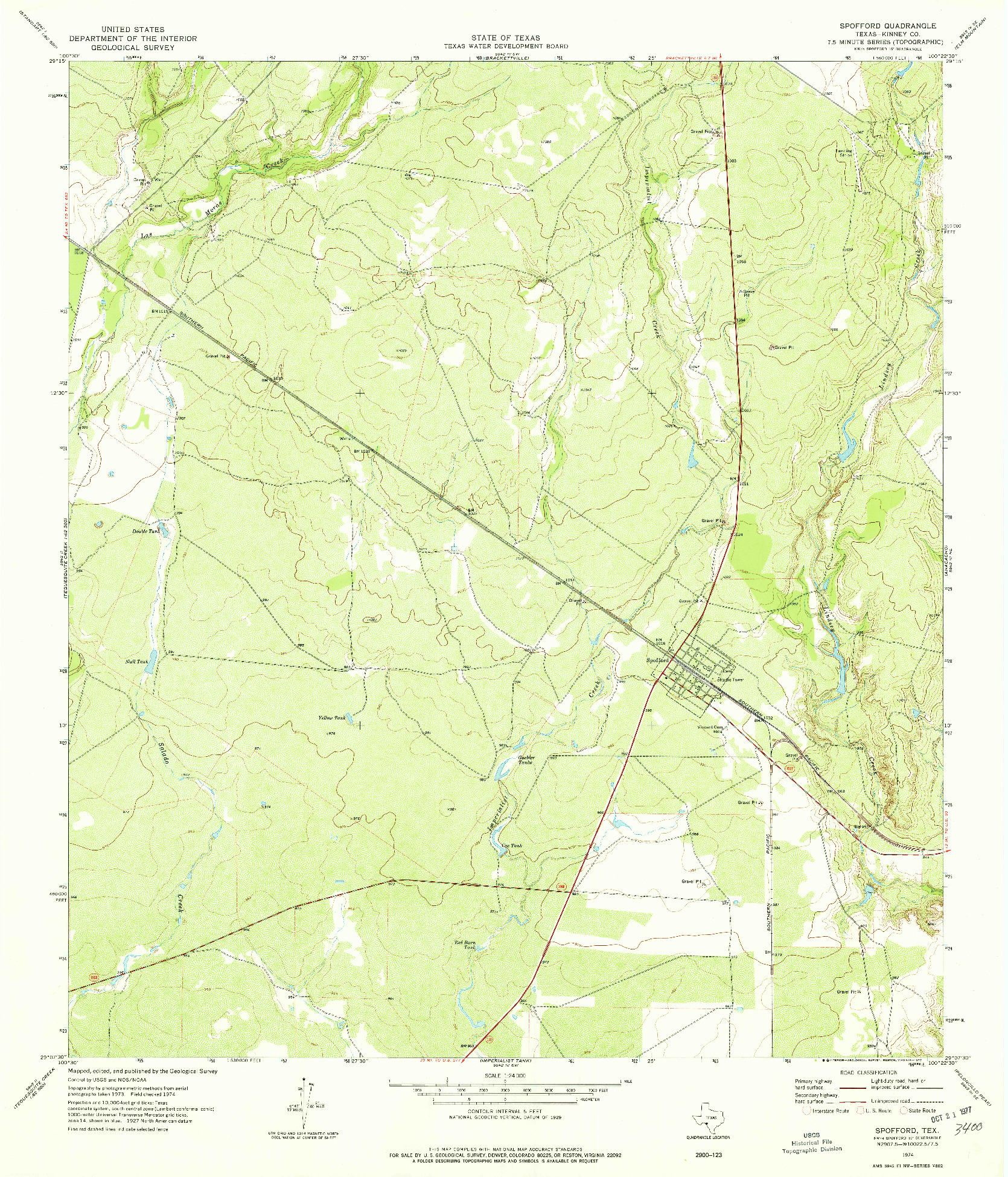 USGS 1:24000-SCALE QUADRANGLE FOR SPOFFORD, TX 1974