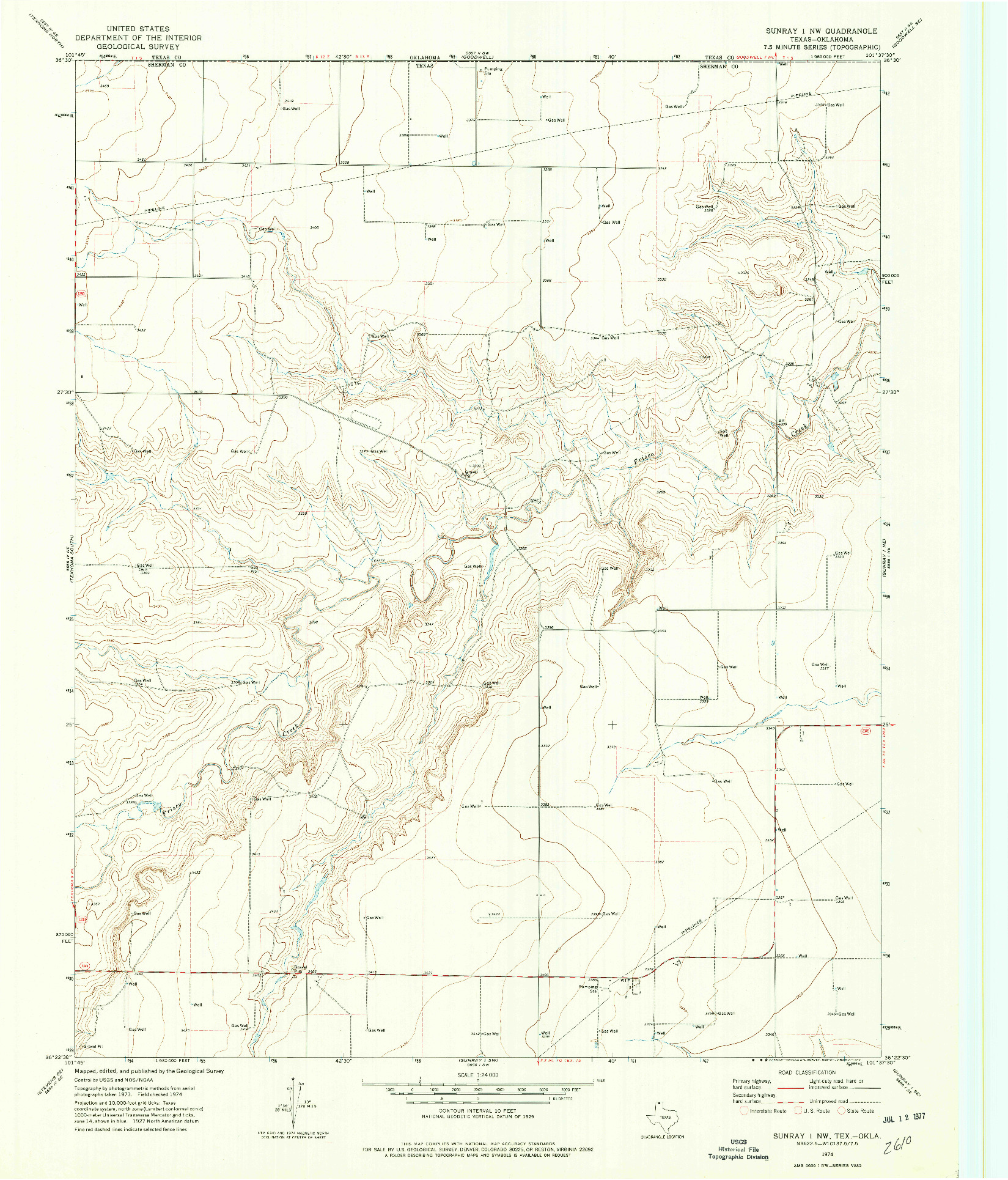 USGS 1:24000-SCALE QUADRANGLE FOR SUNRAY 1 NW, TX 1974