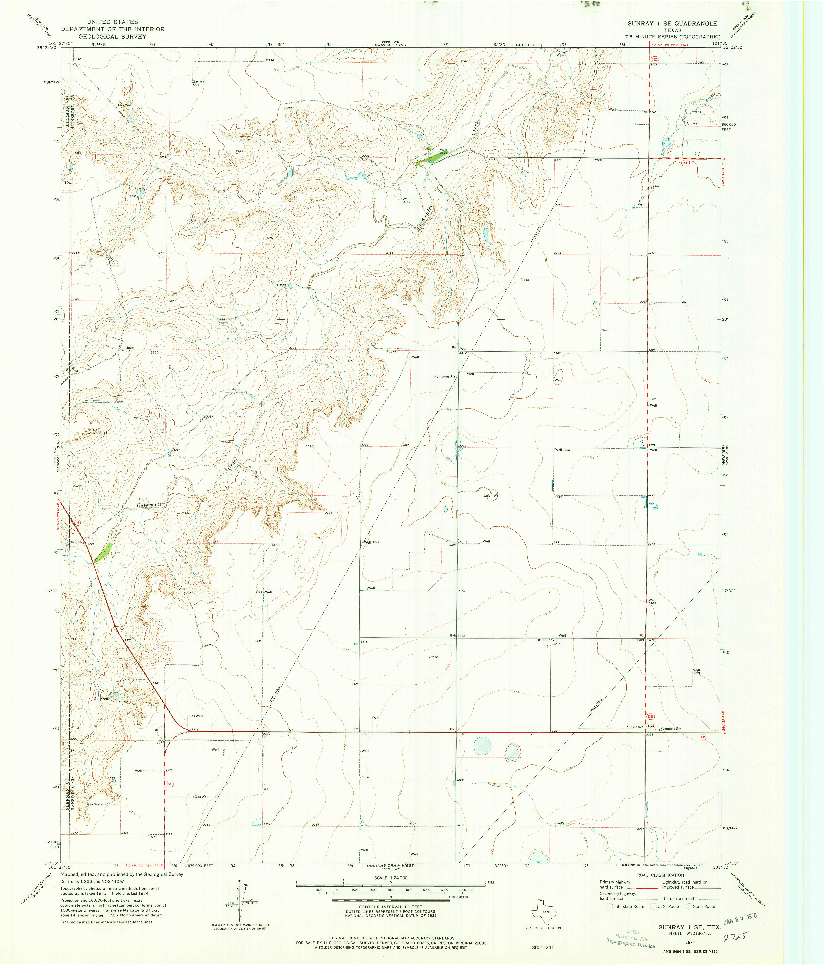 USGS 1:24000-SCALE QUADRANGLE FOR SUNRAY 1 SE, TX 1974
