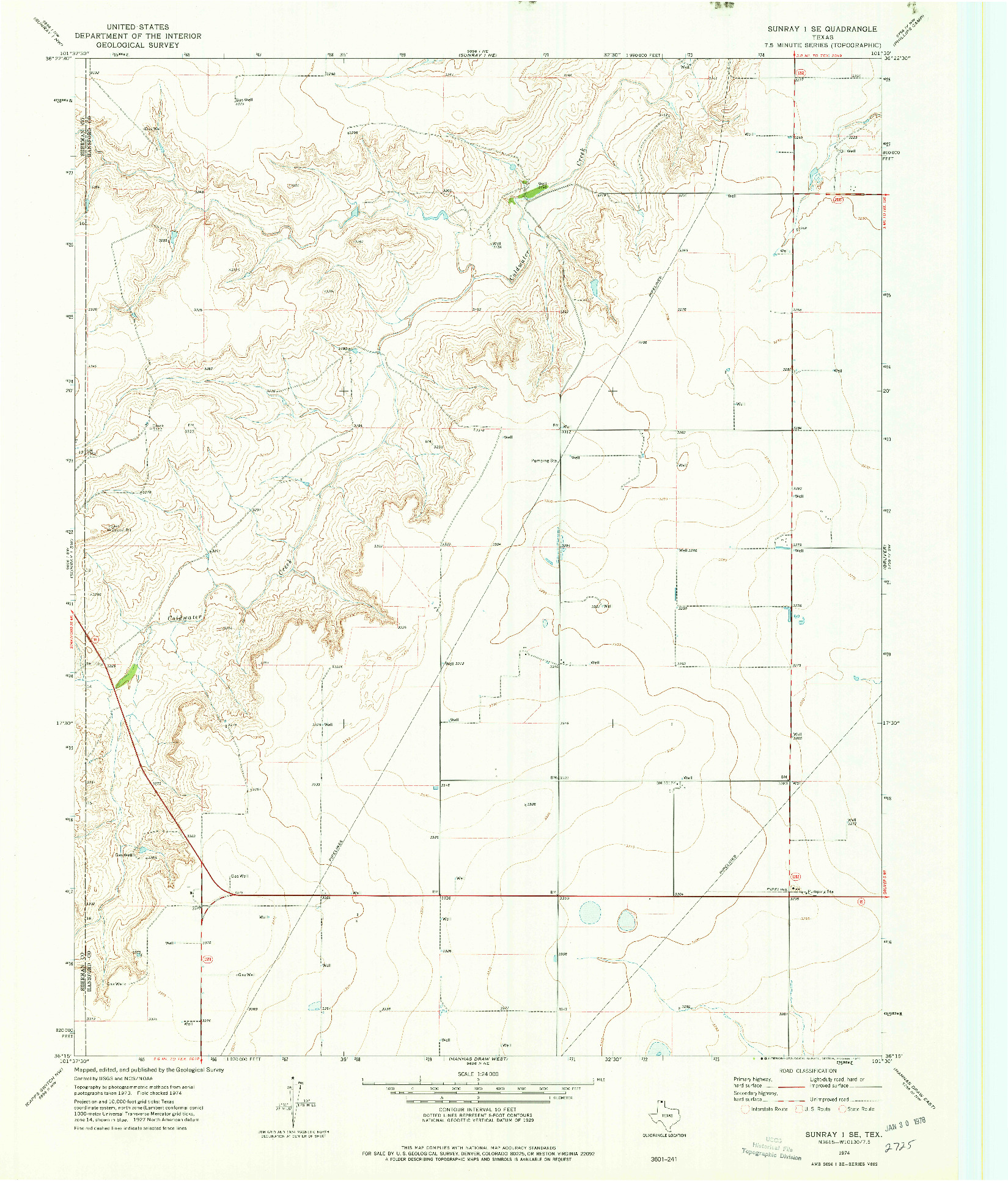 USGS 1:24000-SCALE QUADRANGLE FOR SUNRAY 1 SE, TX 1974