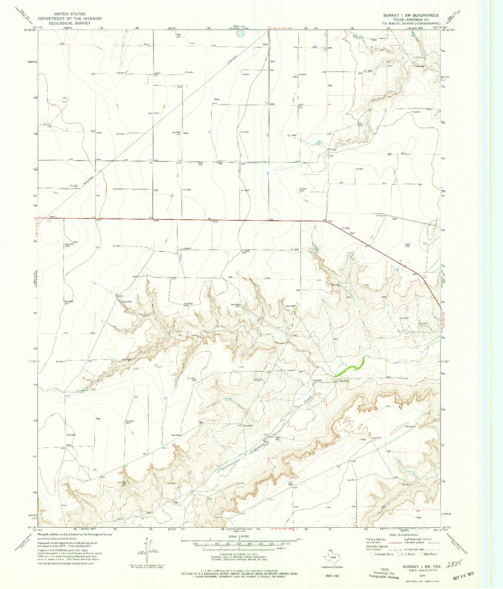 USGS 1:24000-SCALE QUADRANGLE FOR SUNRAY 1 SW, TX 1974