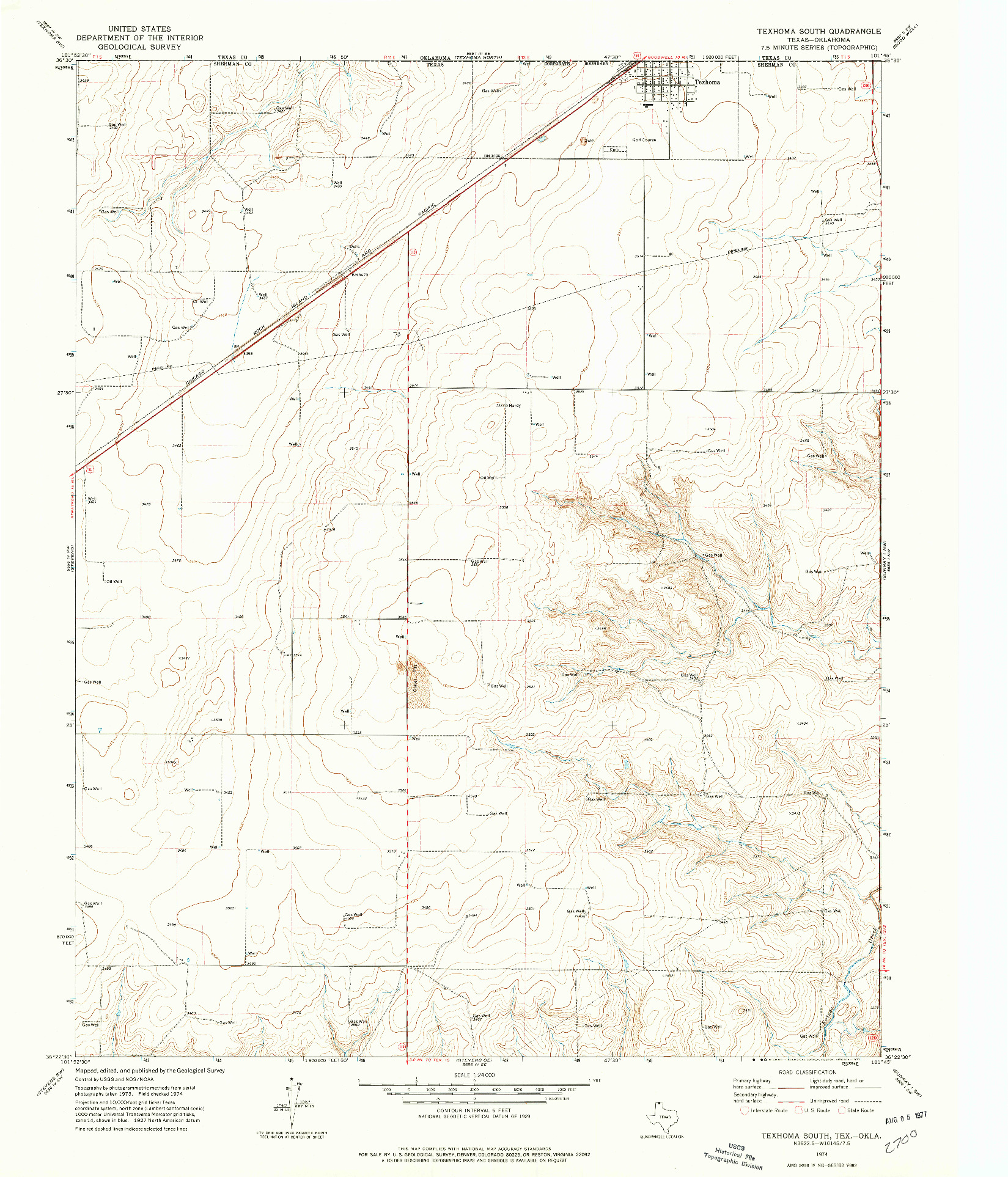 USGS 1:24000-SCALE QUADRANGLE FOR TEXHOMA SOUTH, TX 1974