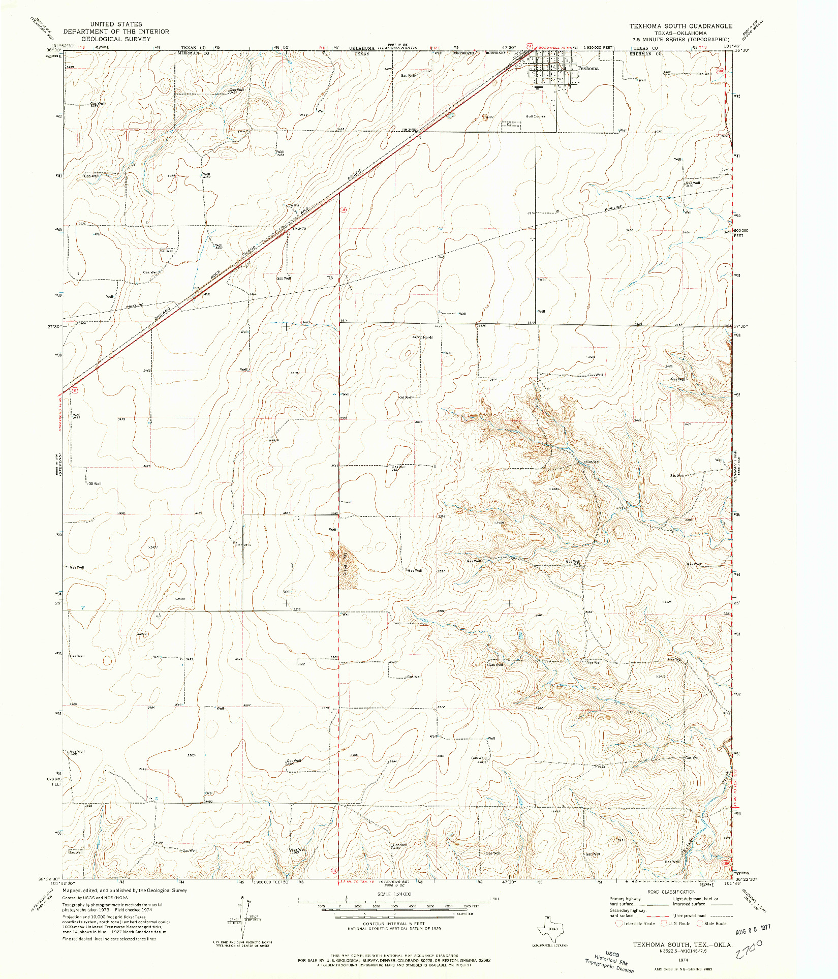 USGS 1:24000-SCALE QUADRANGLE FOR TEXHOMA SOUTH, TX 1974