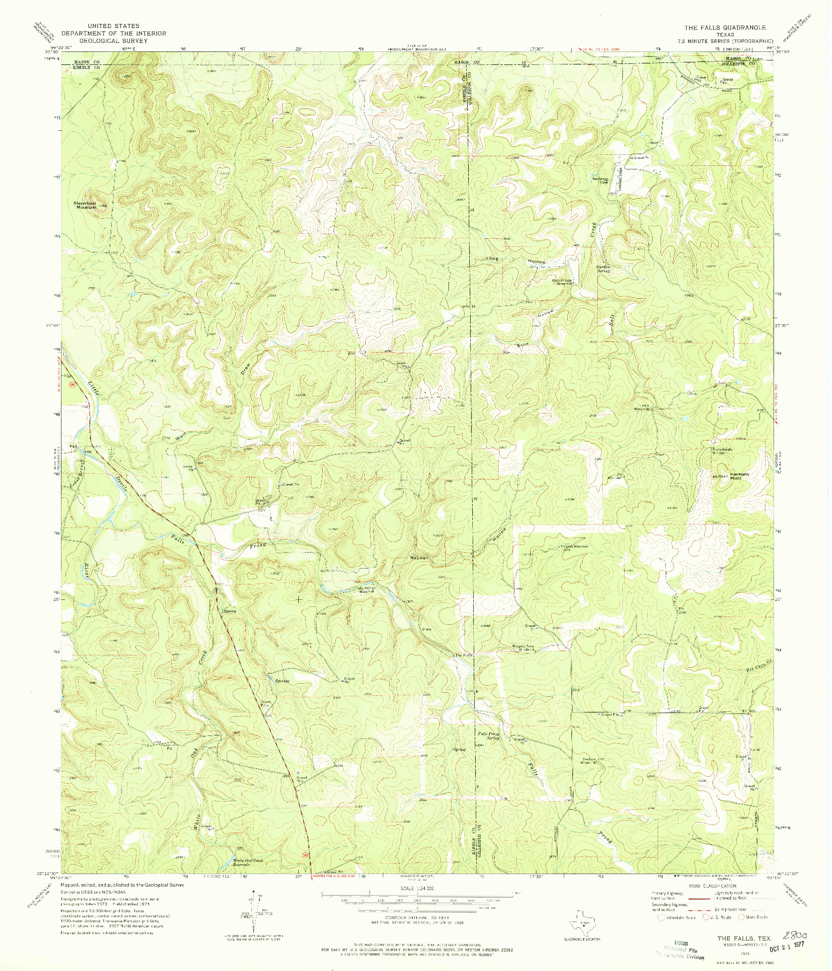 USGS 1:24000-SCALE QUADRANGLE FOR THE FALLS, TX 1974